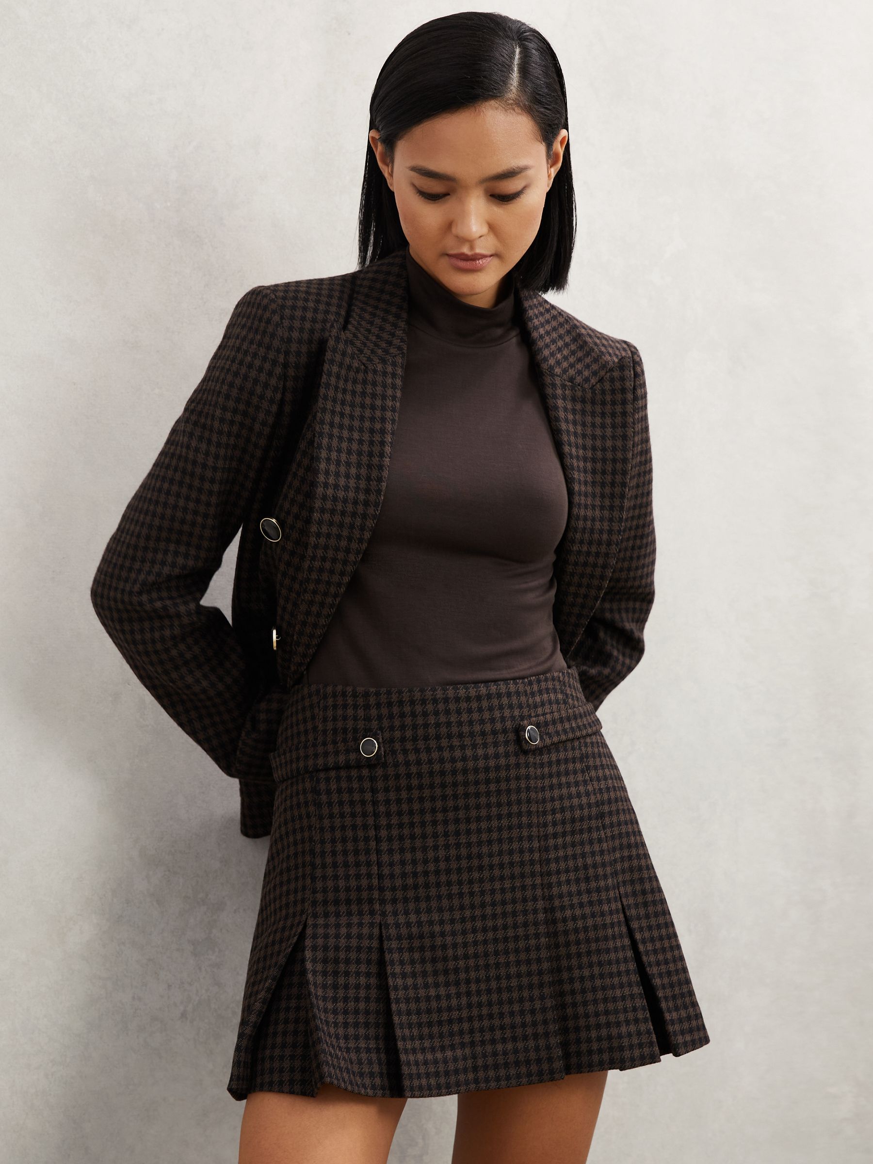 Wool-Blend Check Mini Skirt in Black/Brown - Image 1 of 6