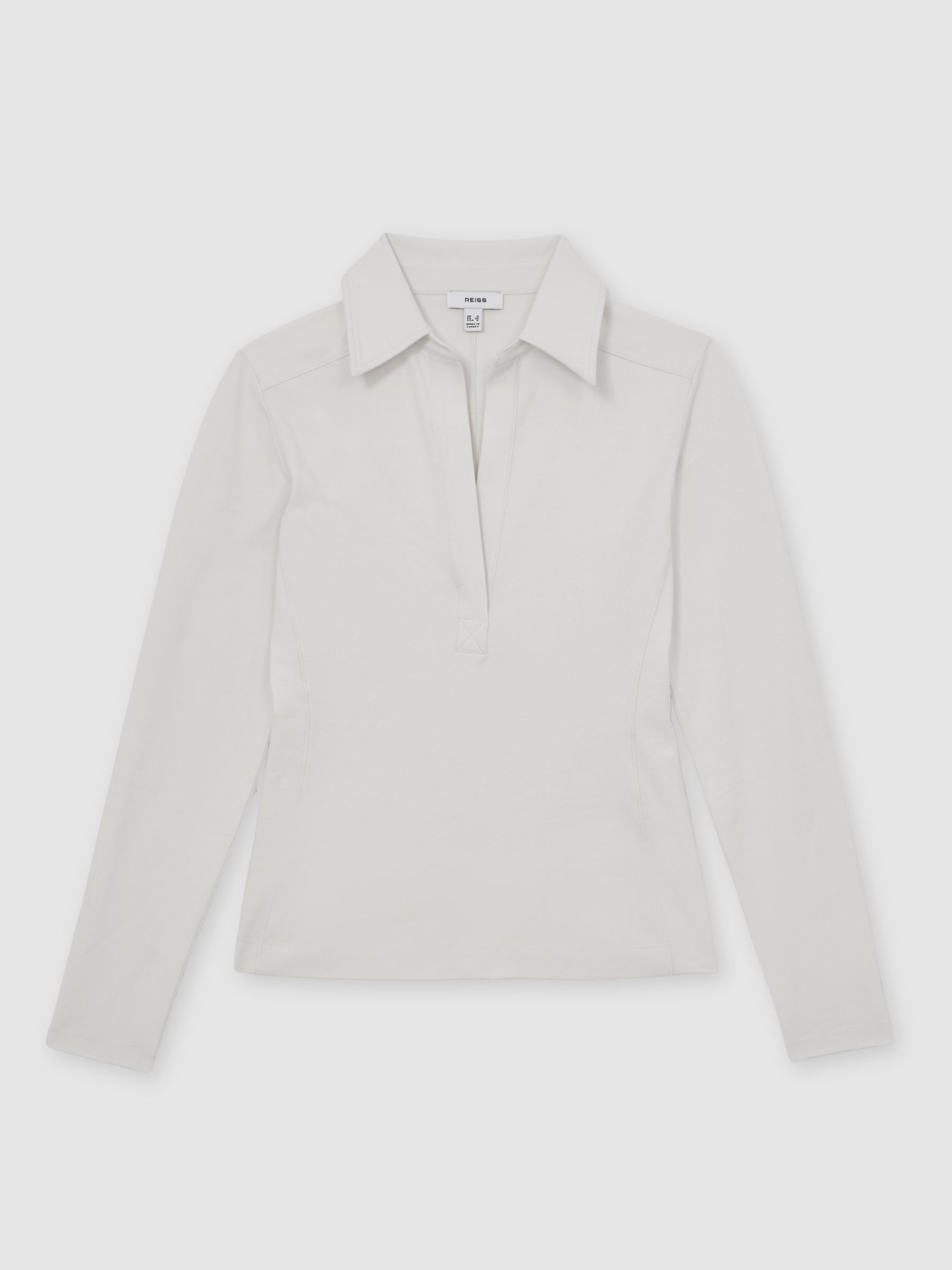 Stretch-Cotton Open-Collar Shirt in Ivory - Image 2 of 6