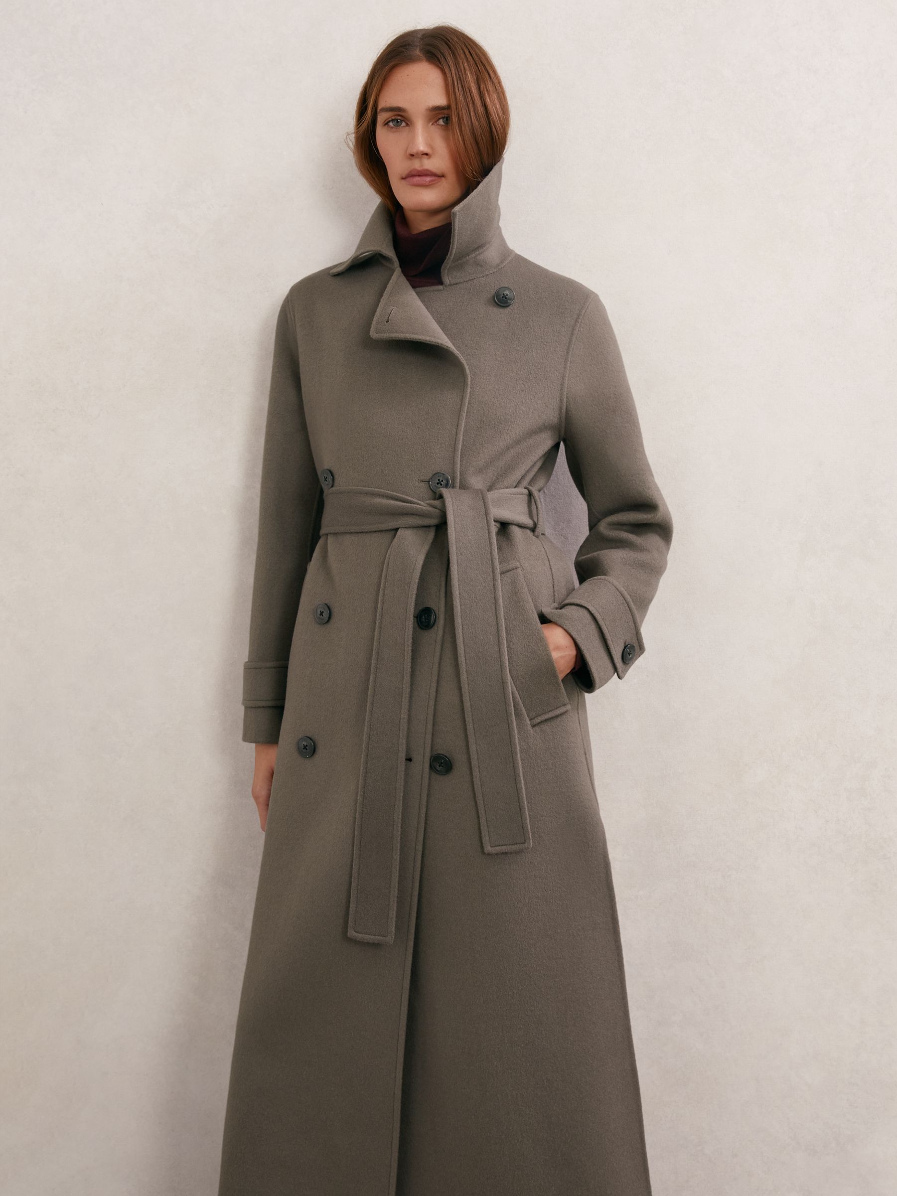 Wool-Blend Belted Blindseam Coat in Mink - Image 1 of 7
