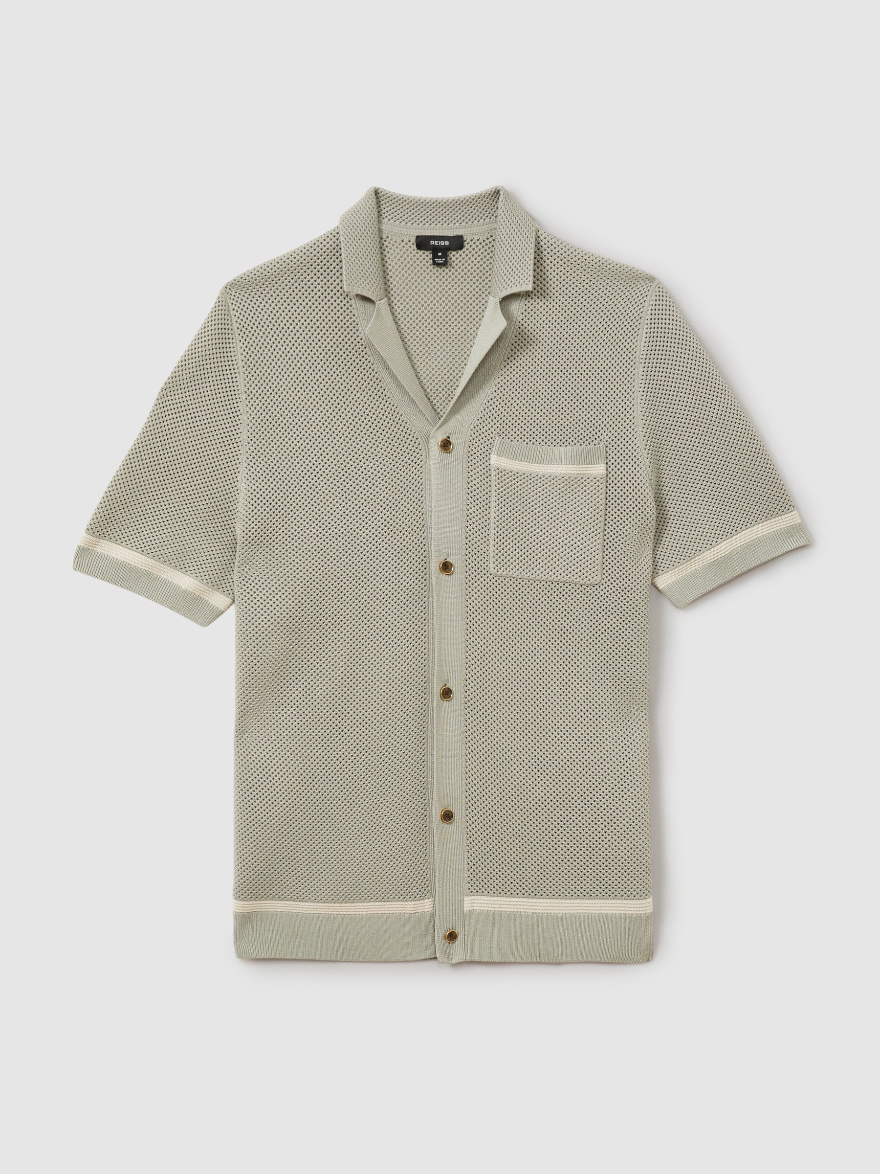 Open-Stitch Cuban Collar Shirt in Light Sage Green - Image 2 of 5
