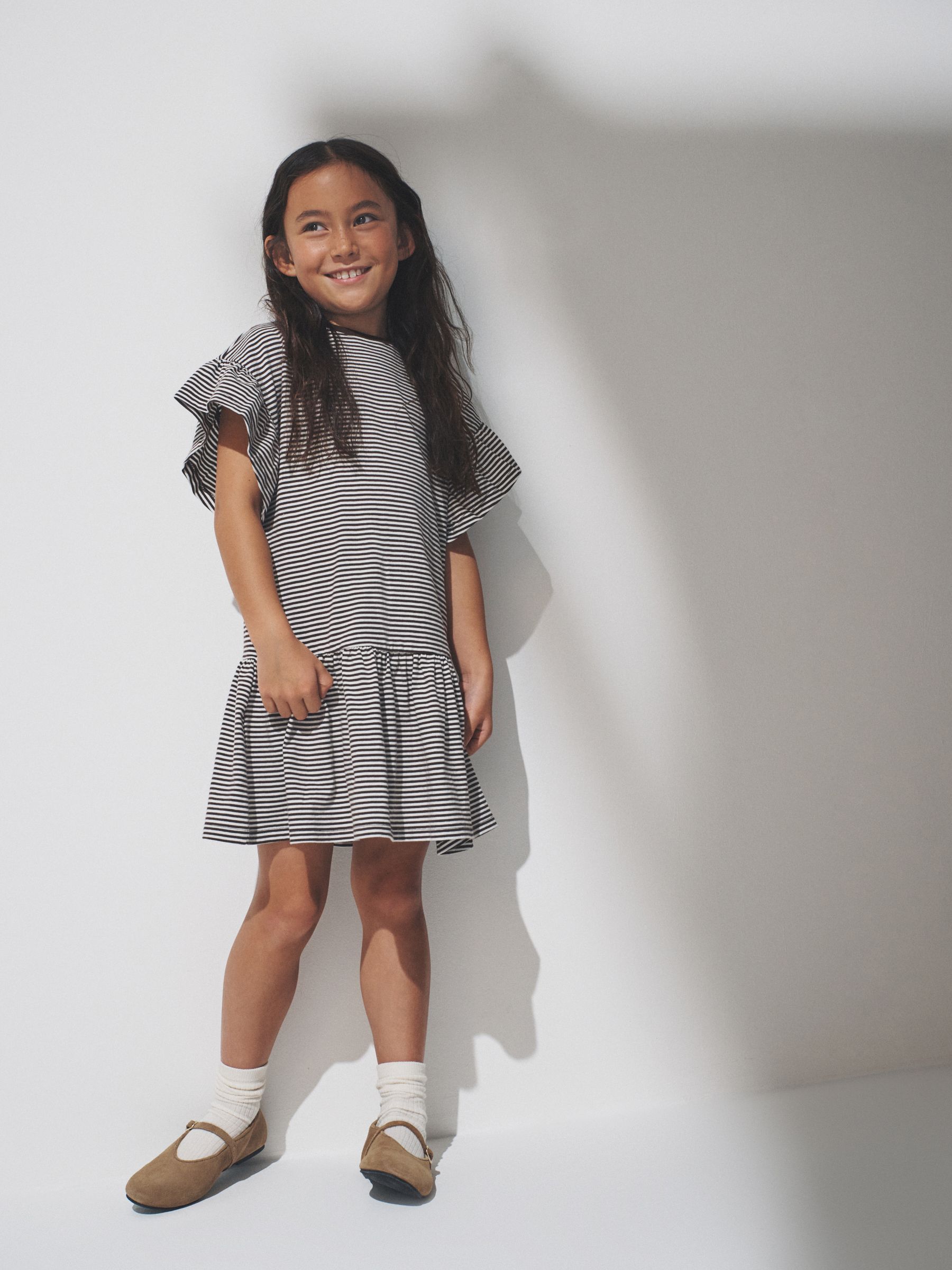 Short Frill Sleeve Drop Waist Jersey Dresses 3 Pack Black/Brown Stripe/Red - Image 1 of 6