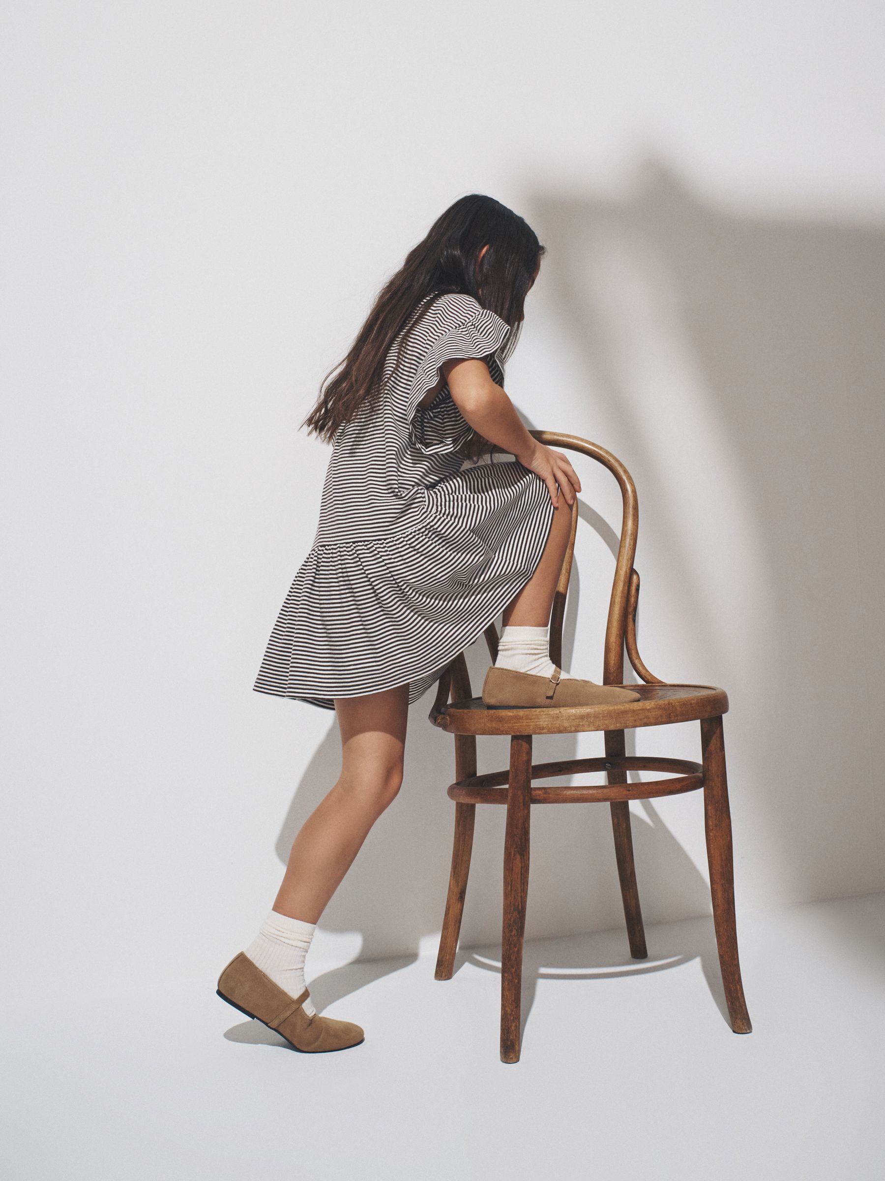 Short Frill Sleeve Drop Waist Jersey Dresses 3 Pack Black/Brown Stripe/Red - Image 2 of 6