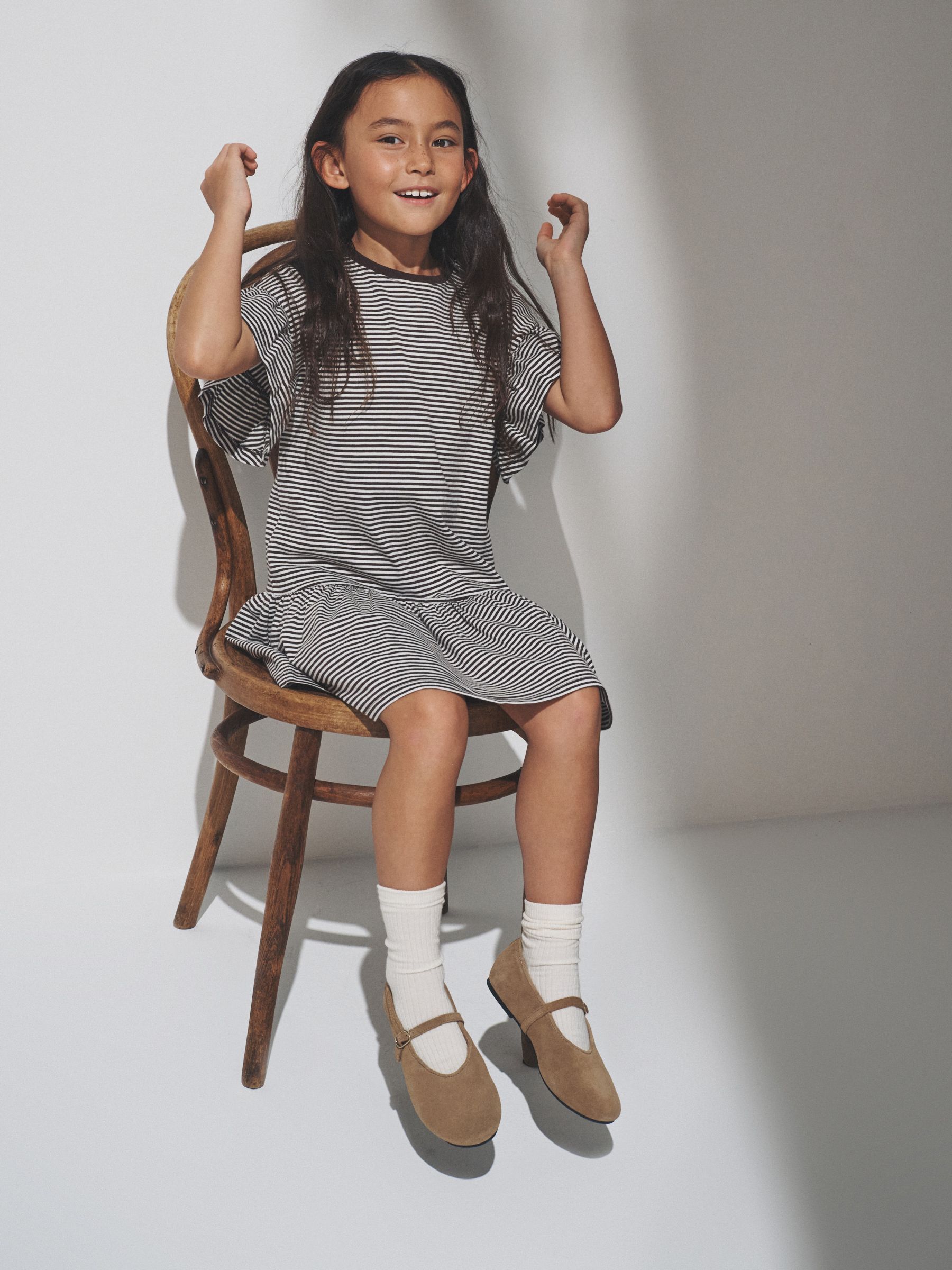 Short Frill Sleeve Drop Waist Jersey Dresses 3 Pack Black/Brown Stripe/Red - Image 3 of 6