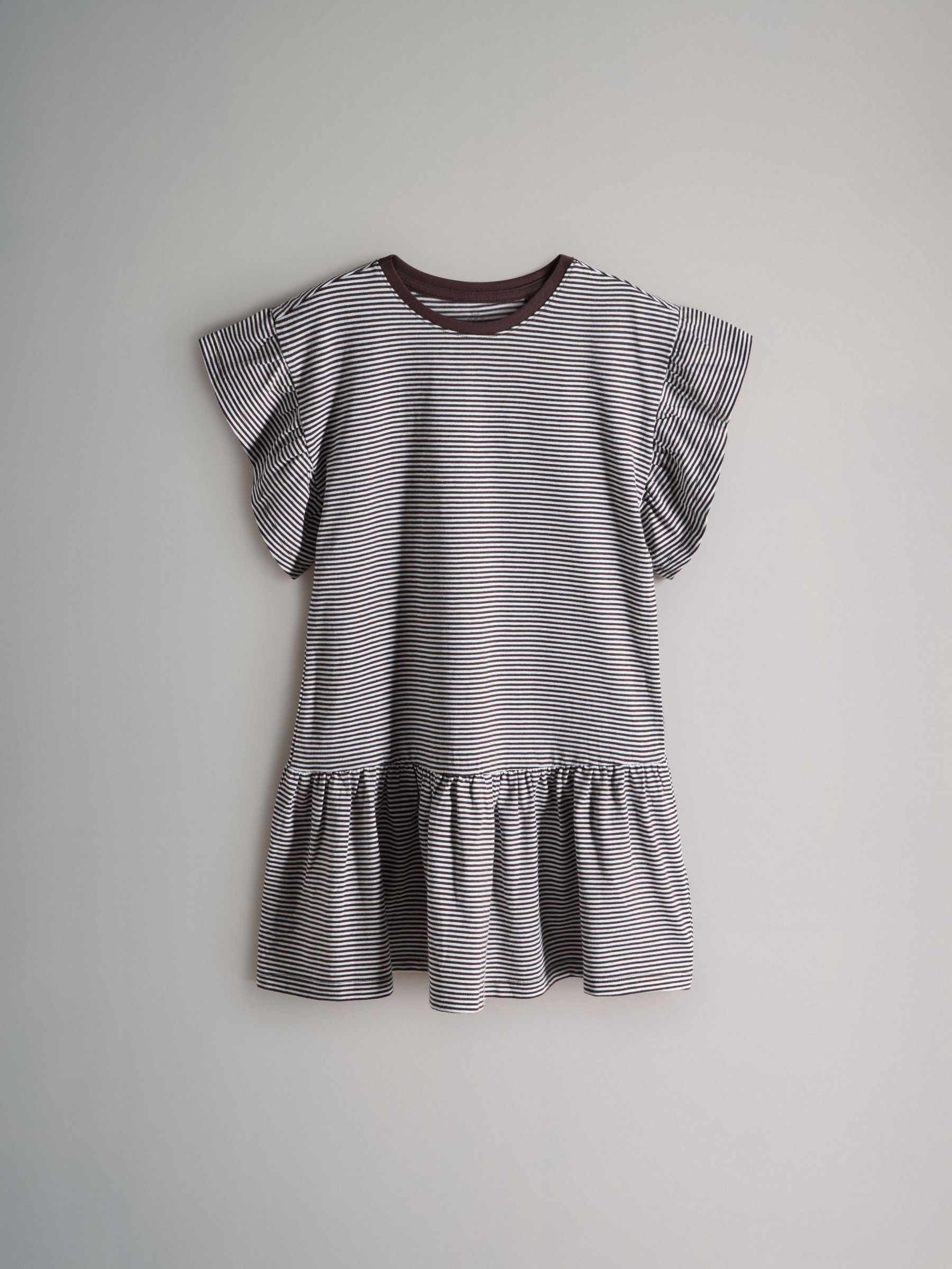 Short Frill Sleeve Drop Waist Jersey Dresses 3 Pack Black/Brown Stripe/Red - Image 5 of 6