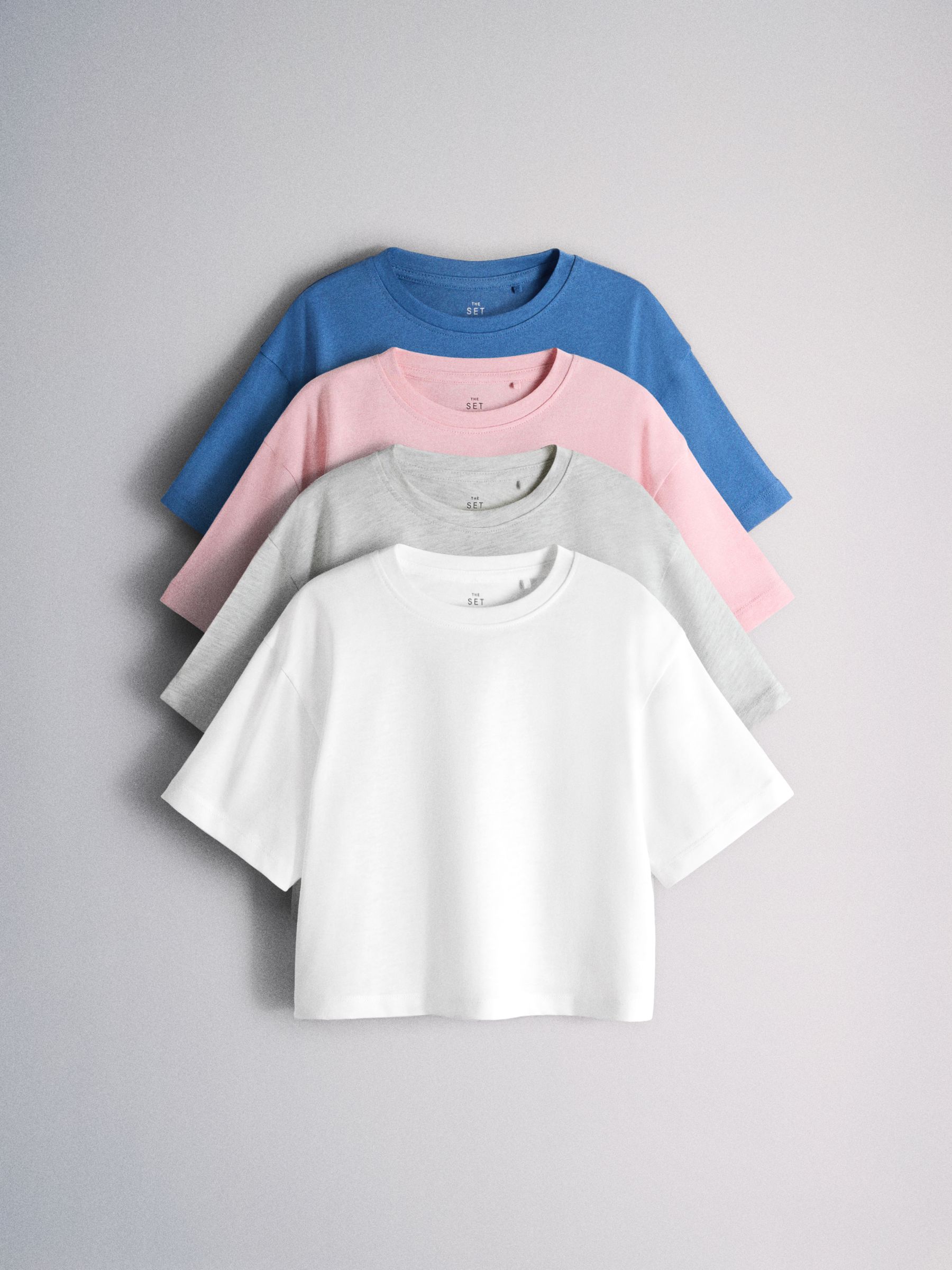 4 Pack Cropped Short Sleeve Cotton Blend T-Shirts Pink/Blue/Grey/White - Image 1 of 6