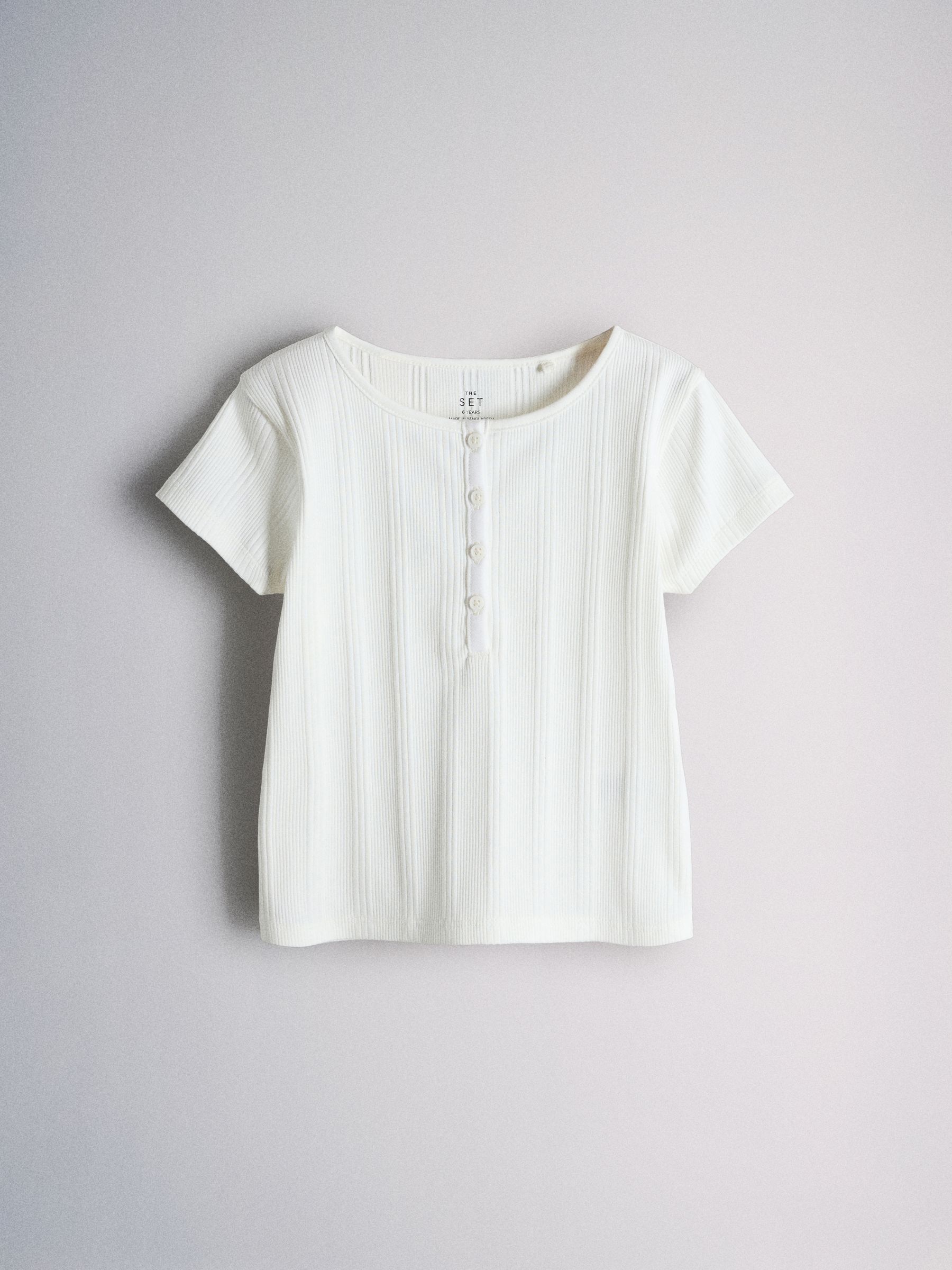 Short Sleeve Rib Henley Cotton T-Shirts 2 Pack Grey/White - Image 5 of 7