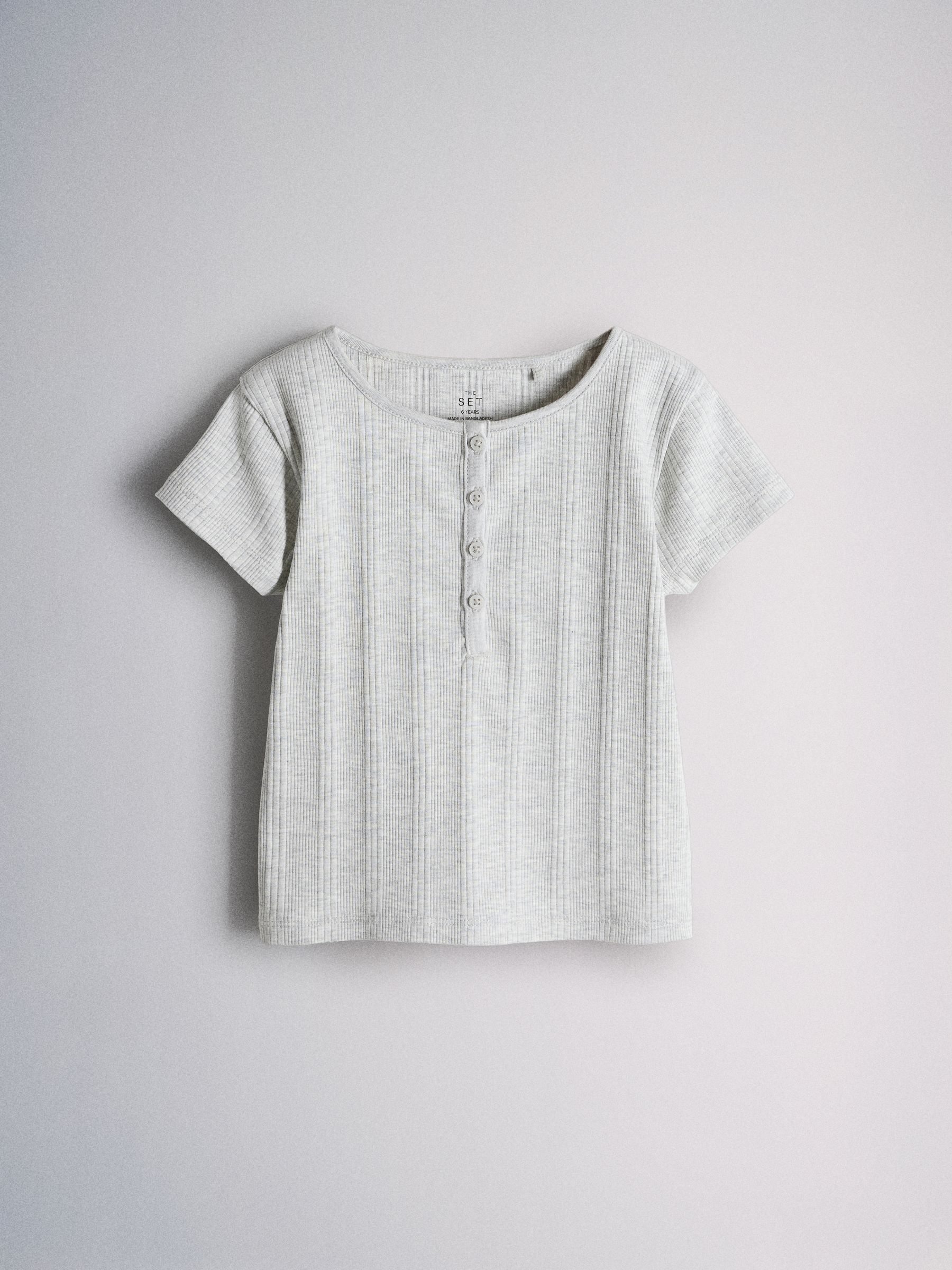 Short Sleeve Rib Henley Cotton T-Shirts 2 Pack Grey/White - Image 6 of 7