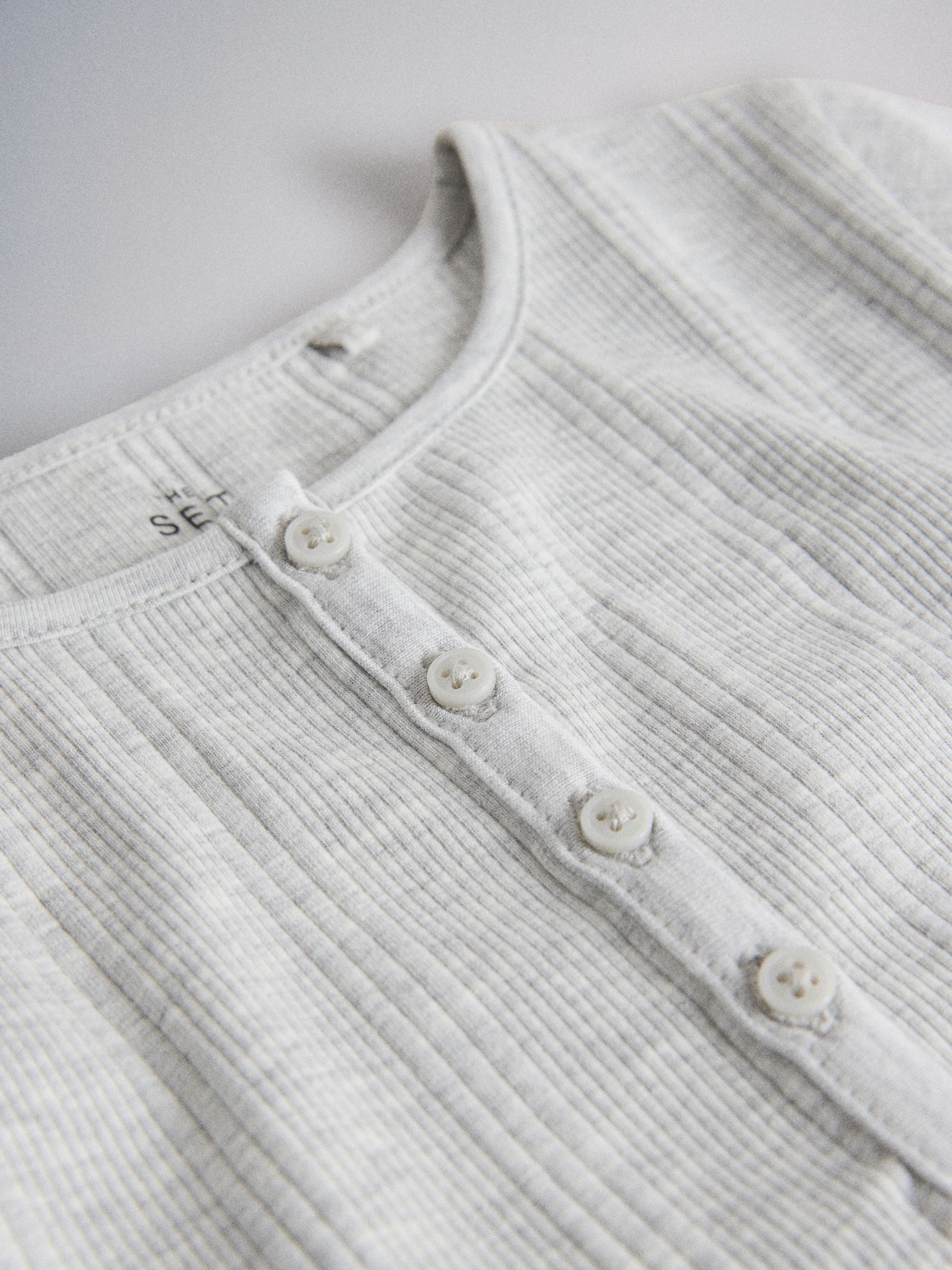 Short Sleeve Rib Henley Cotton T-Shirts 2 Pack Grey/White - Image 7 of 7