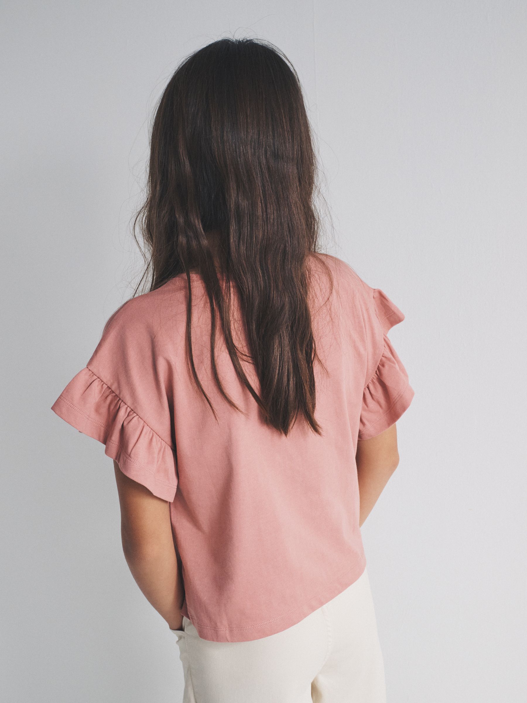 3 Pack Frill Sleeve Cotton T-Shirts Pink/Brown/Red - Image 4 of 6