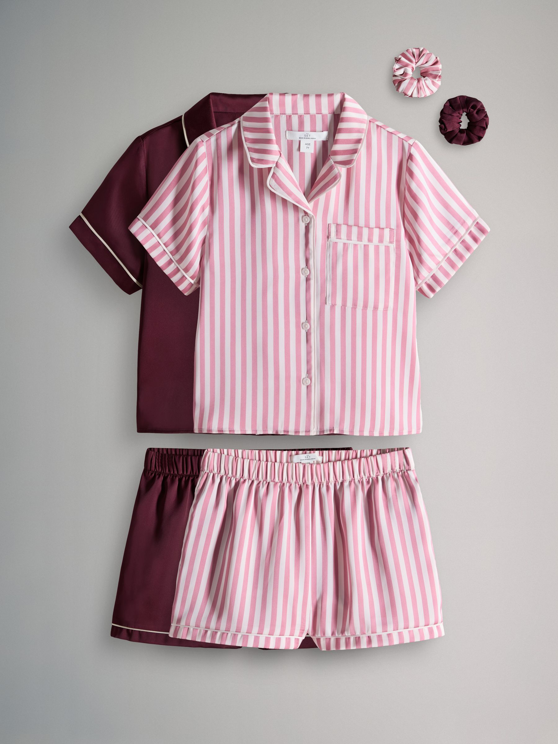 2 Pack Short Sleeve Satin Pyjamas Pink/Plum - Image 5 of 6