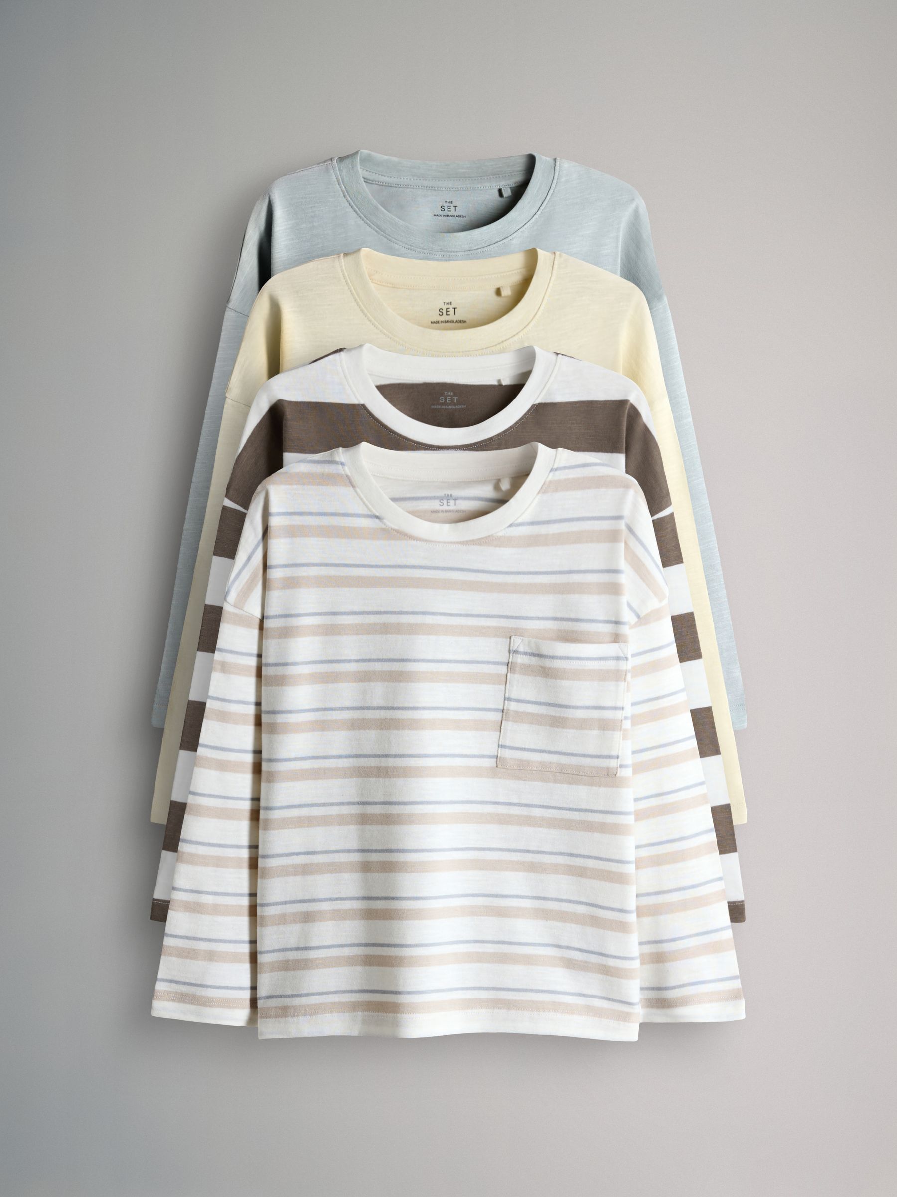 Brown/Cream/Green/Yellow 4 Pack Long Sleeve Cotton Slub T-Shirts - Image 1 of 6