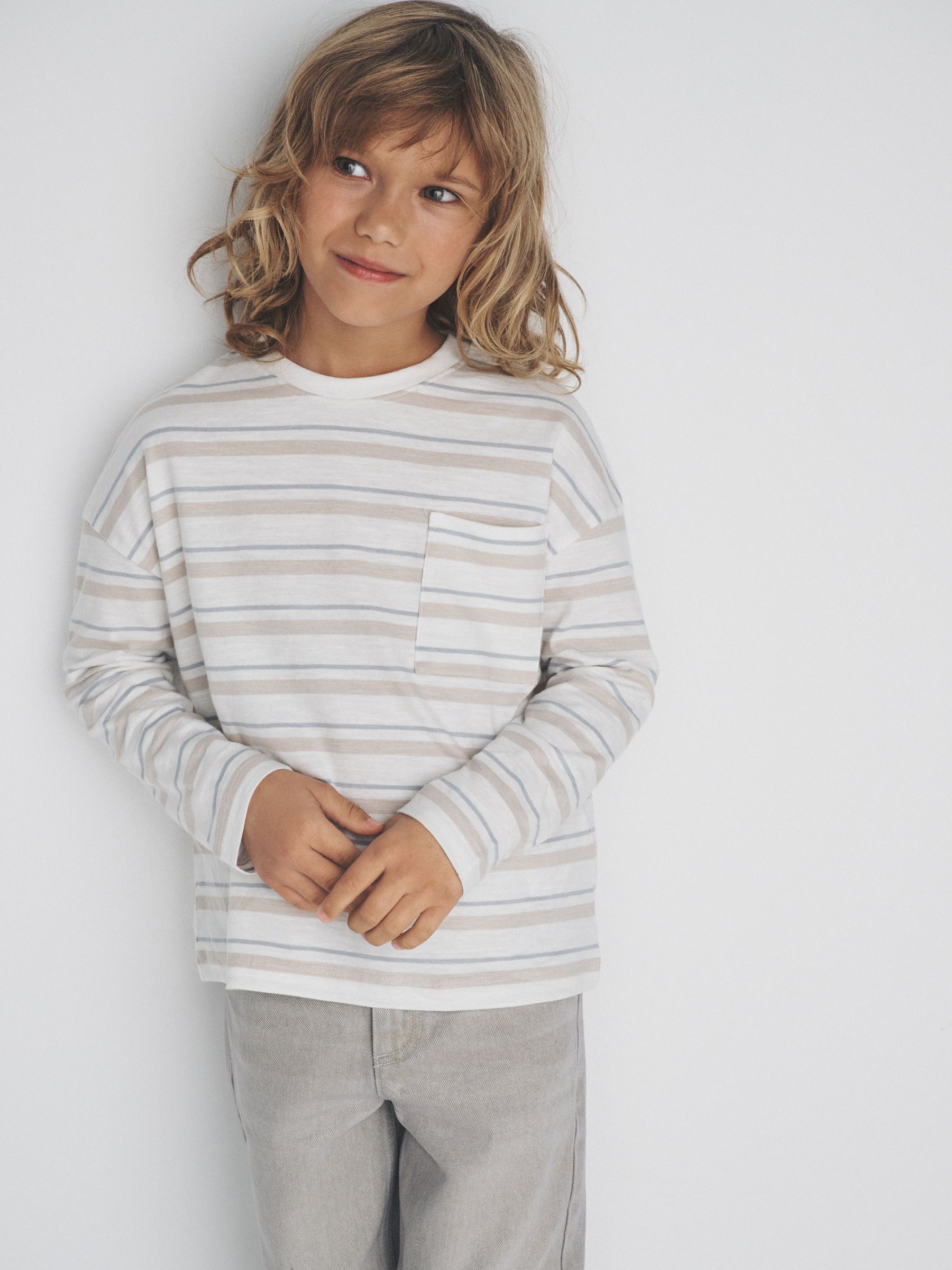 Brown/Cream/Green/Yellow 4 Pack Long Sleeve Cotton Slub T-Shirts - Image 2 of 6