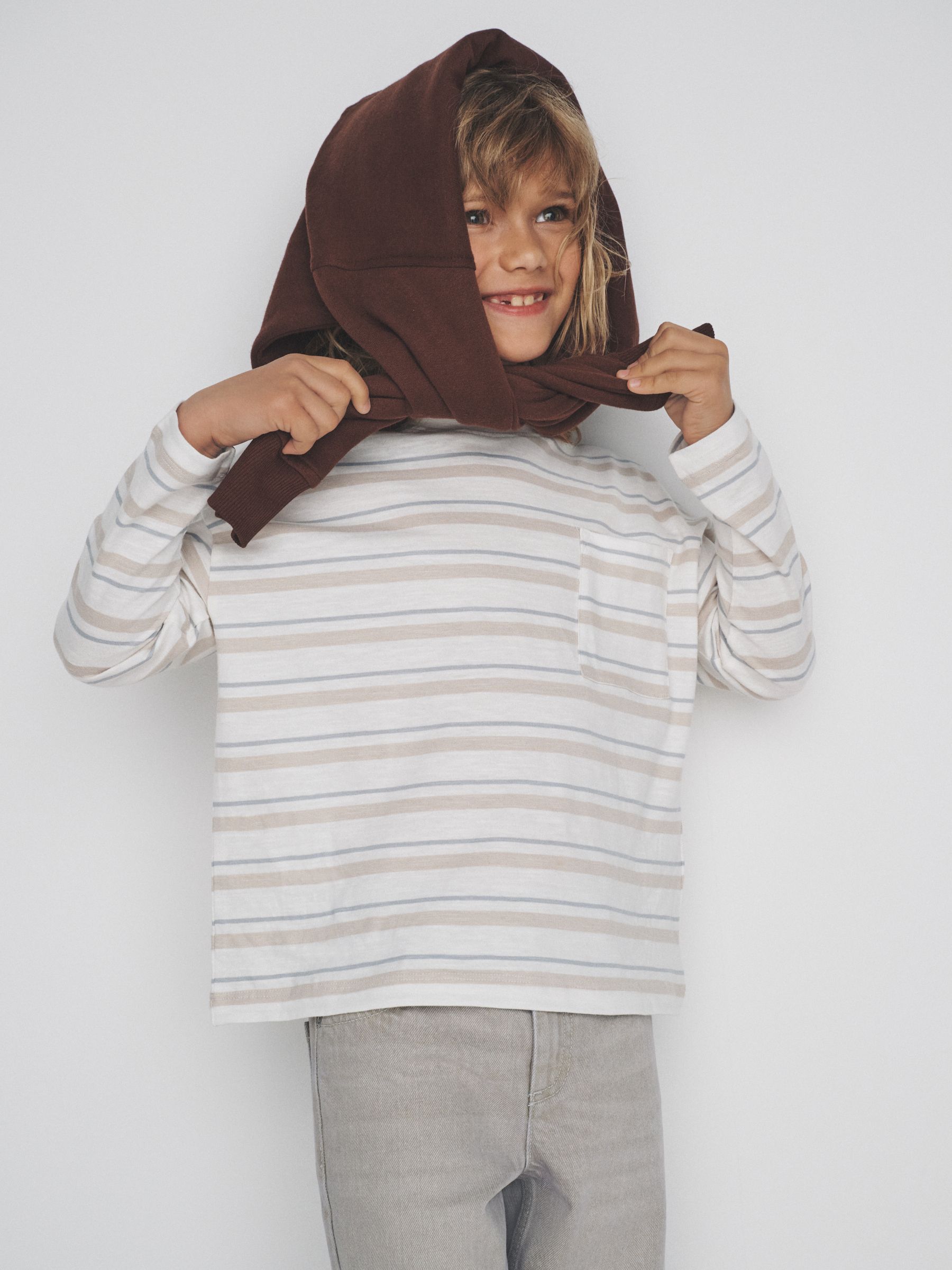 Brown/Cream/Green/Yellow 4 Pack Long Sleeve Cotton Slub T-Shirts - Image 3 of 6