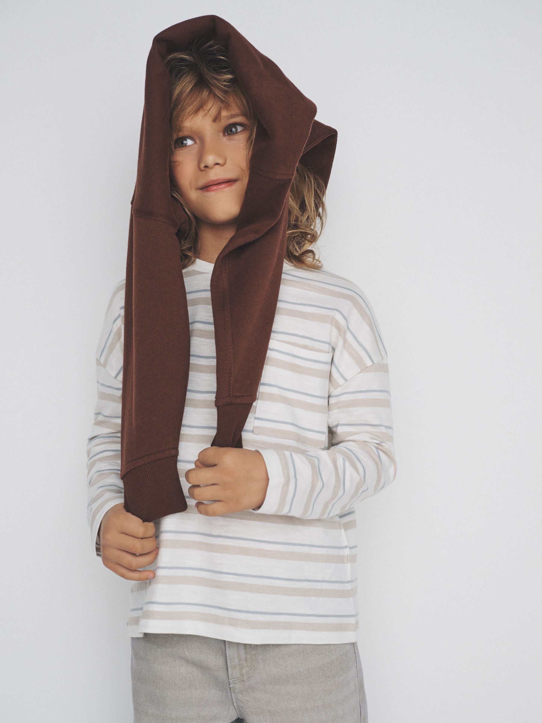 Brown/Cream/Green/Yellow 4 Pack Long Sleeve Cotton Slub T-Shirts - Image 4 of 6