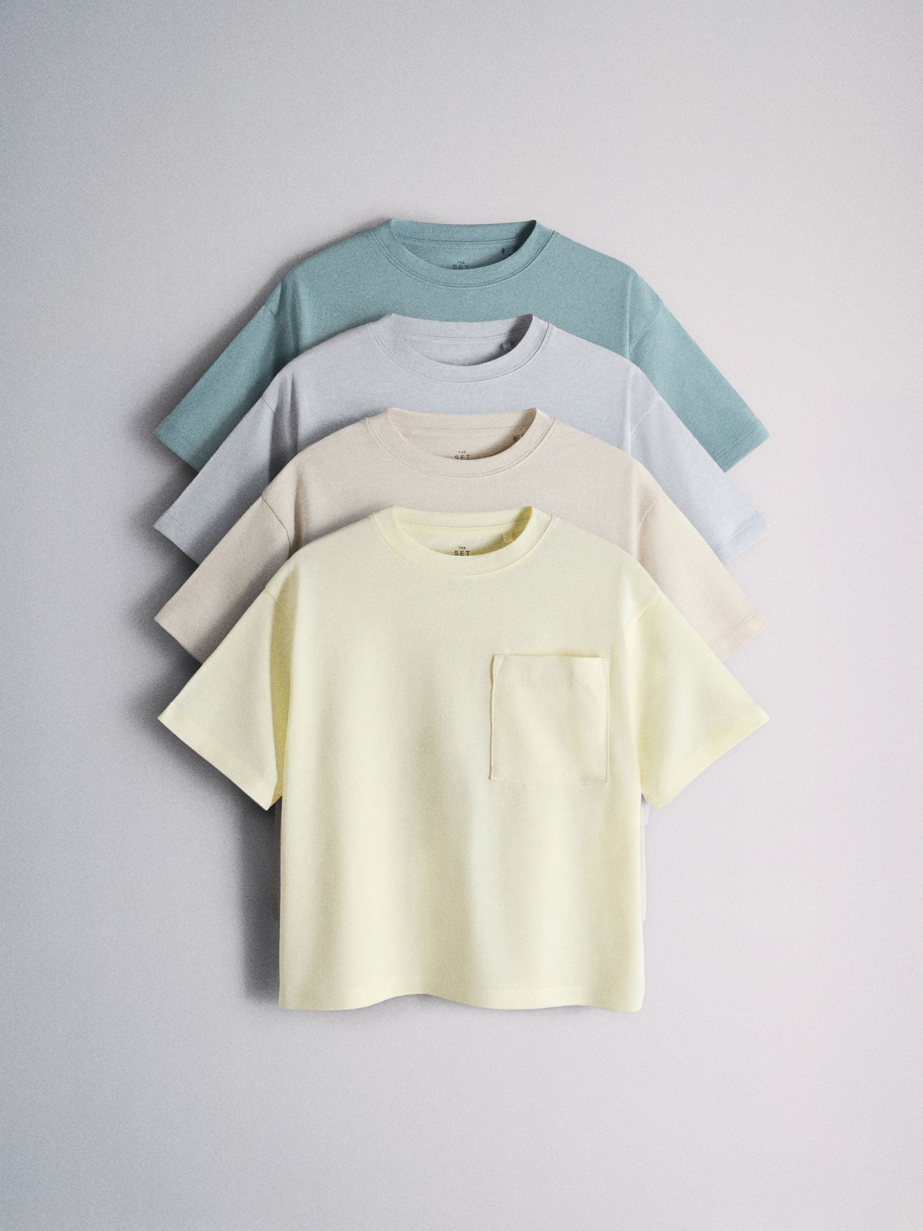 4 Pack Short Sleeve Cotton Blend Oversized Pocket T-Shirts Blue/Green/Yellow/Cream - Image 1 of 6