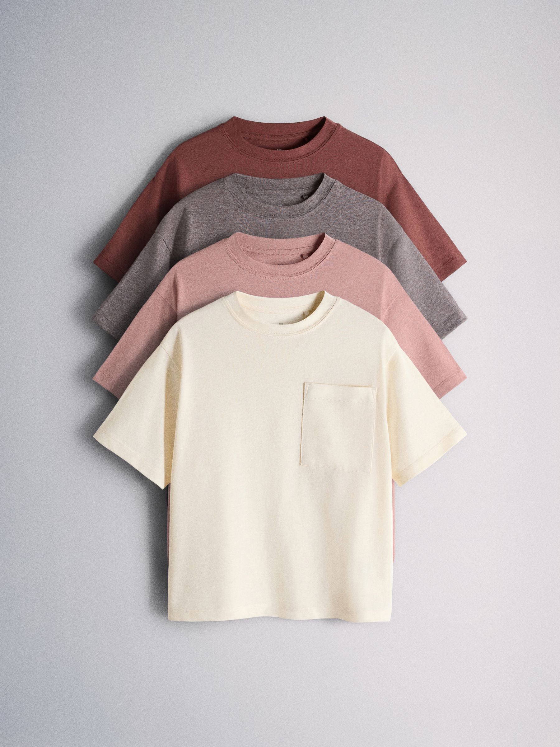 4 Pack Short Sleeve Cotton Blend Oversized Pocket T-Shirts Brown/Red/Pink/Cream - Image 1 of 6