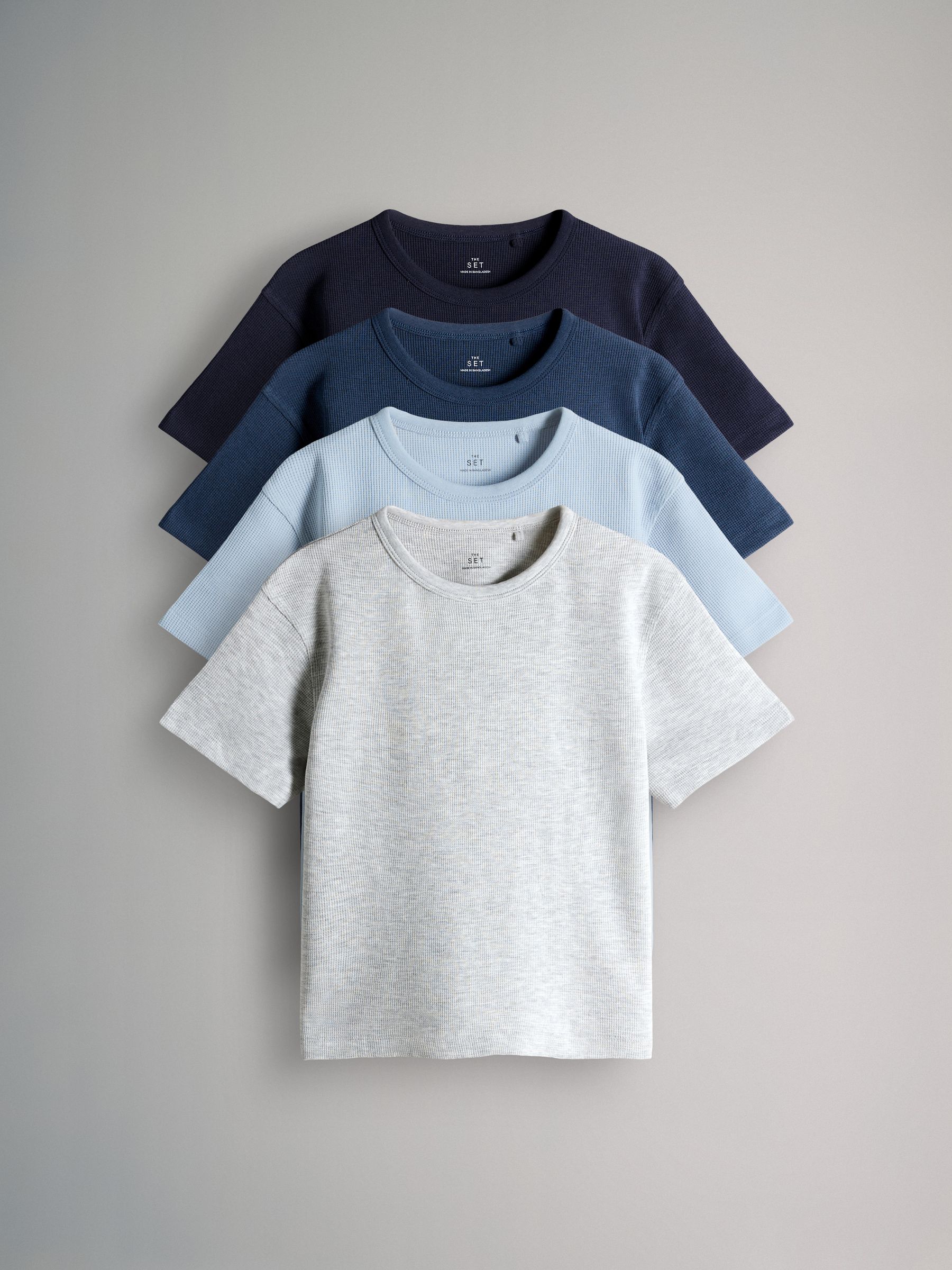 Navy Blue/Grey Marl/Blue 4 Pack Short Sleeve Waffle T-Shirts - Image 1 of 6