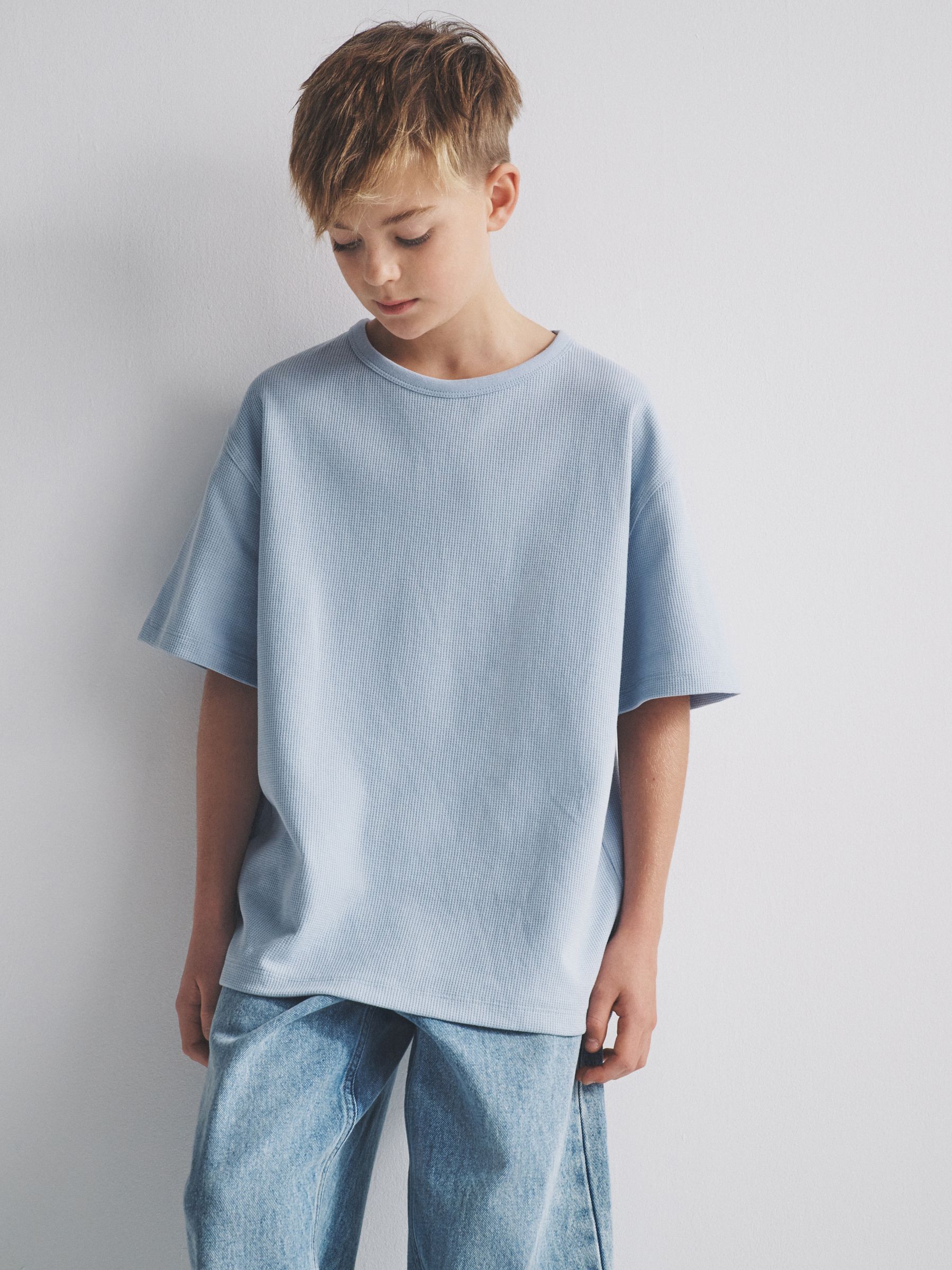 Navy Blue/Grey Marl/Blue 4 Pack Short Sleeve Waffle T-Shirts - Image 2 of 6