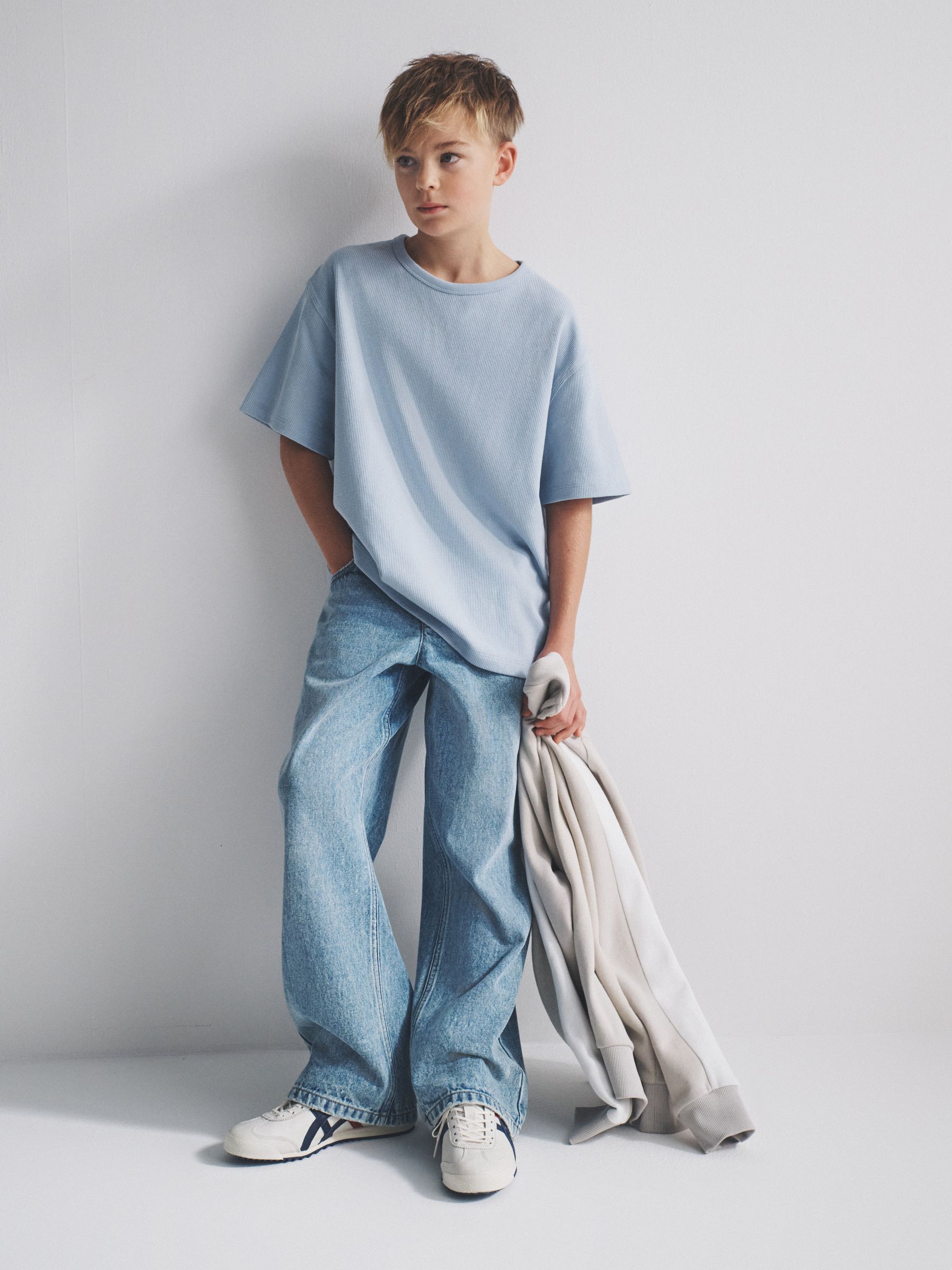 Navy Blue/Grey Marl/Blue 4 Pack Short Sleeve Waffle T-Shirts - Image 3 of 6