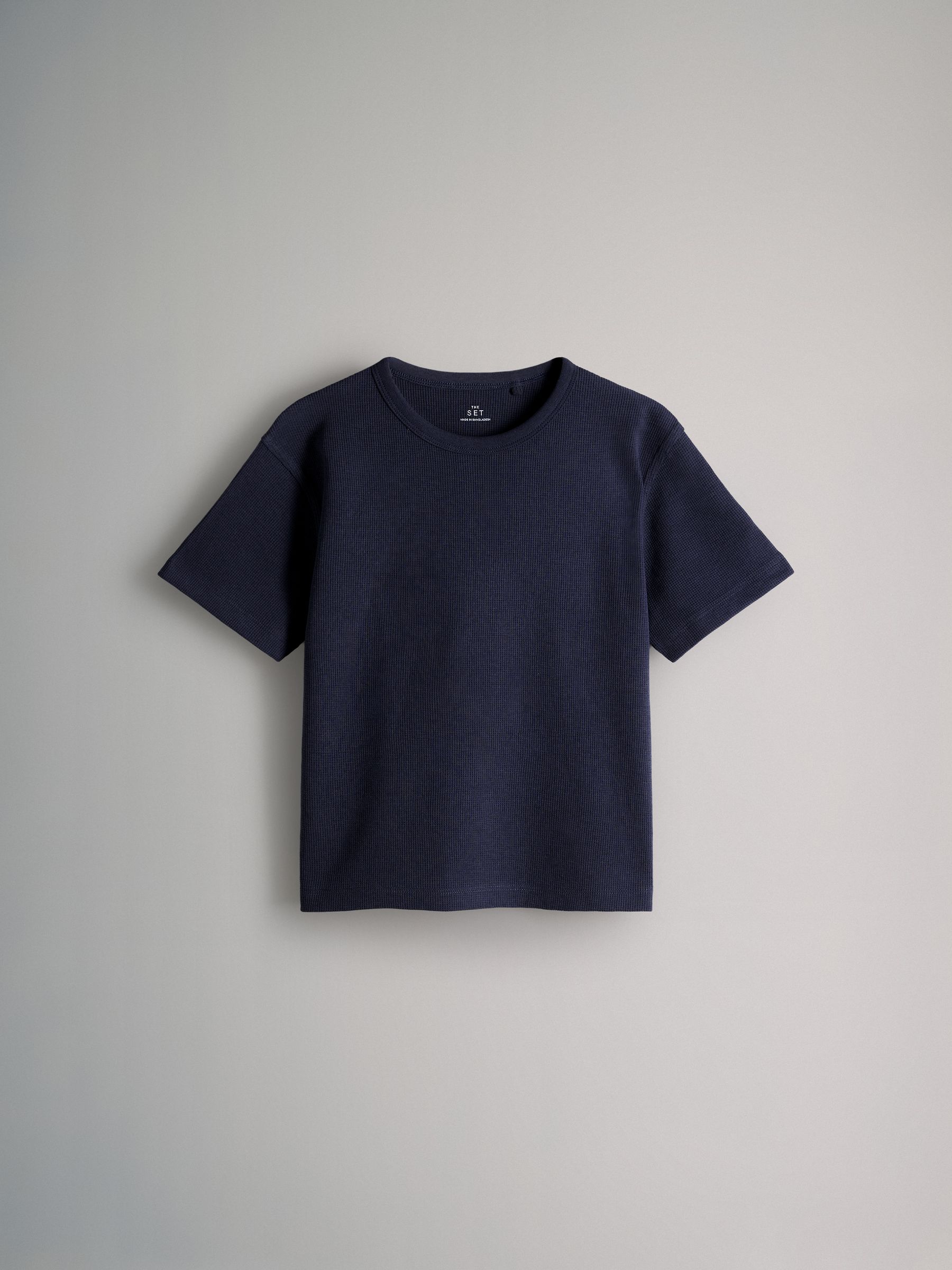 Navy Blue/Grey Marl/Blue 4 Pack Short Sleeve Waffle T-Shirts - Image 5 of 6