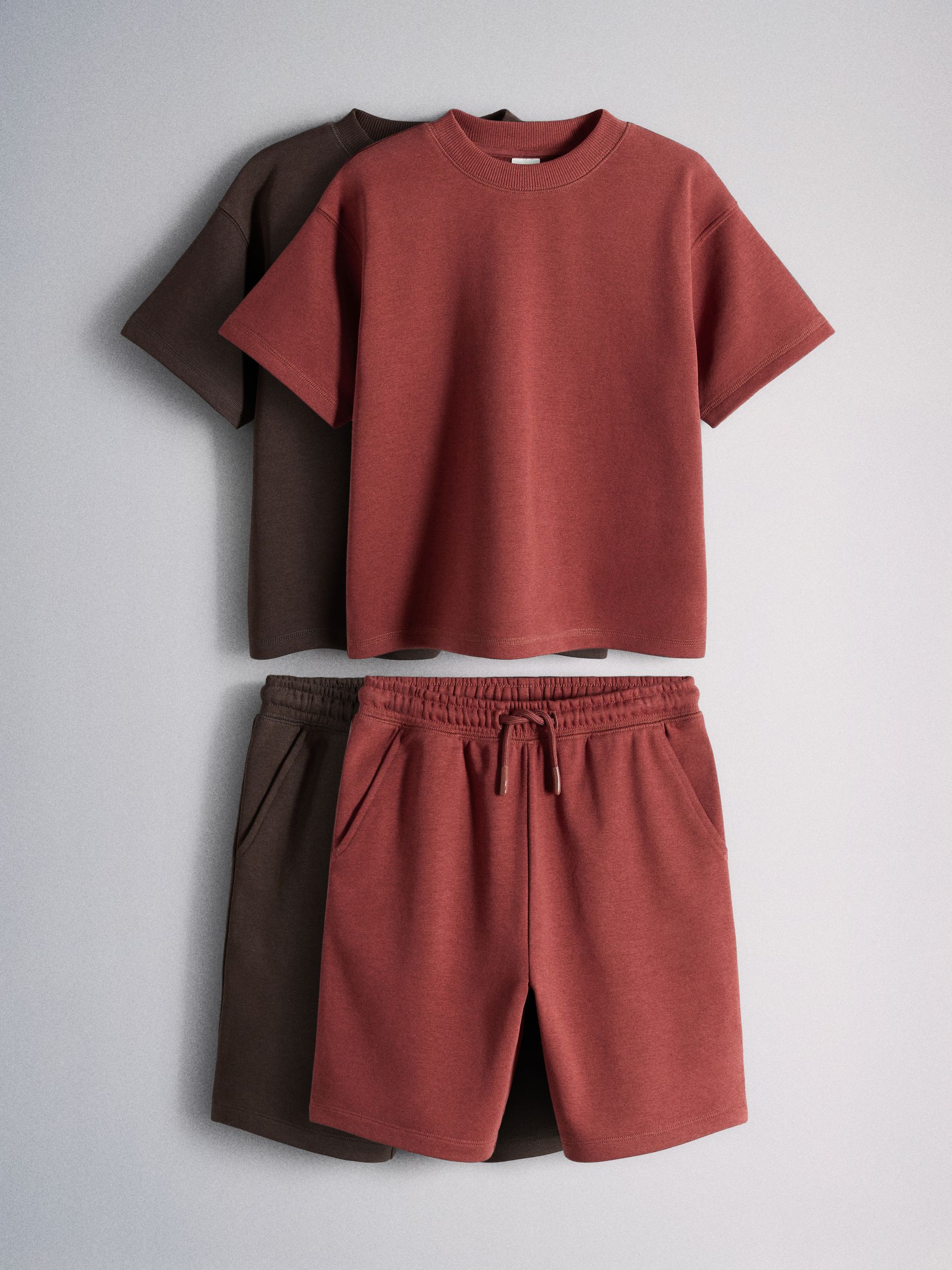 2 Pack Cotton Jersey Short Sleeve T-Shirt and Short Sets Brown/Red - Image 1 of 6