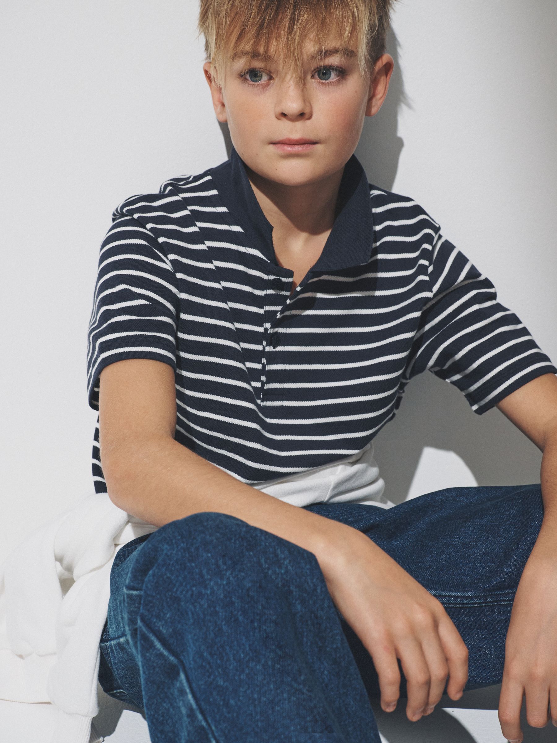 Navy/Stripe/Light Blue/White 4 Pack Cotton Pique Polo Shirts - Image 1 of 6