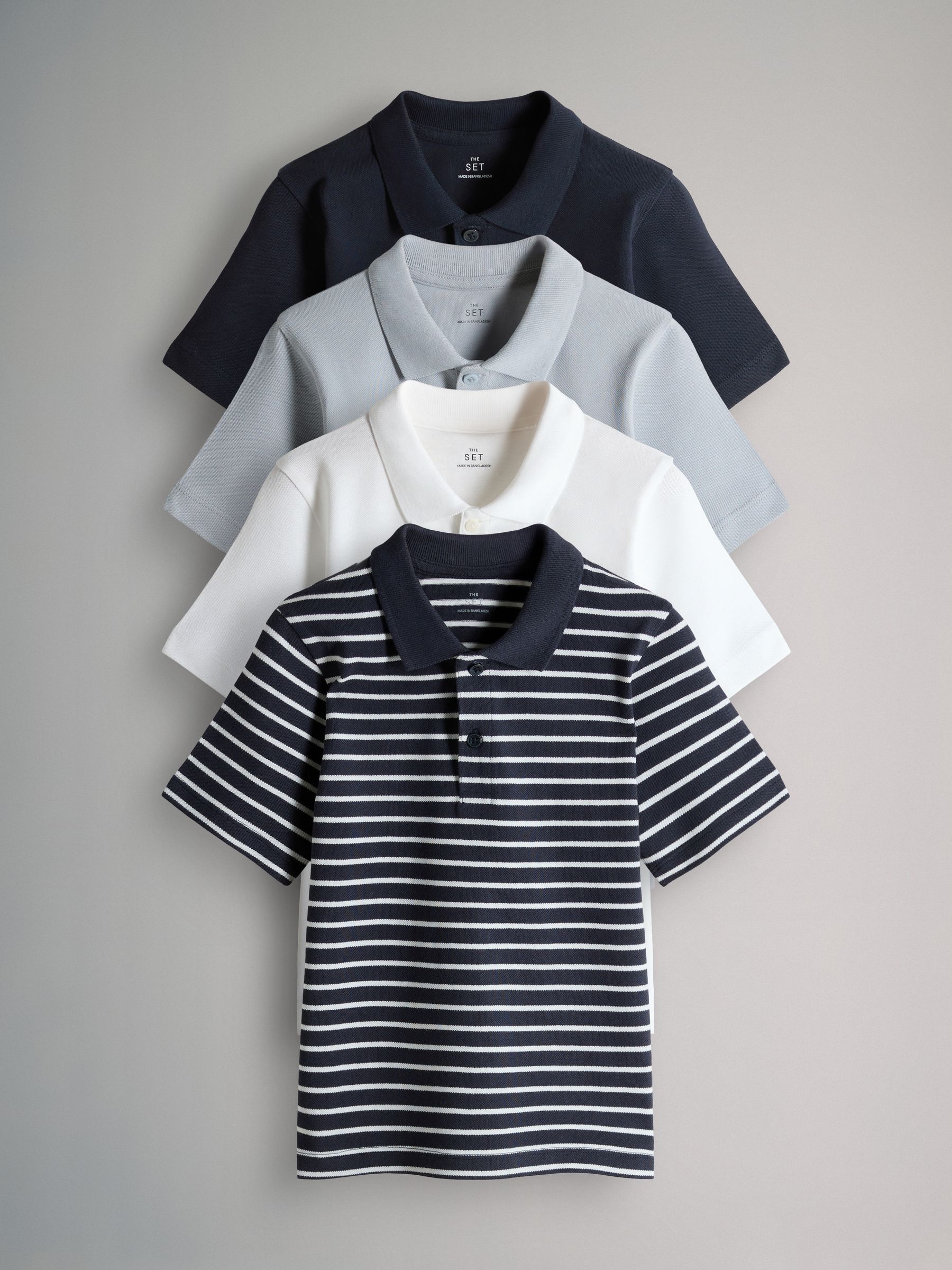 Navy/Stripe/Light Blue/White 4 Pack Cotton Pique Polo Shirts - Image 2 of 6