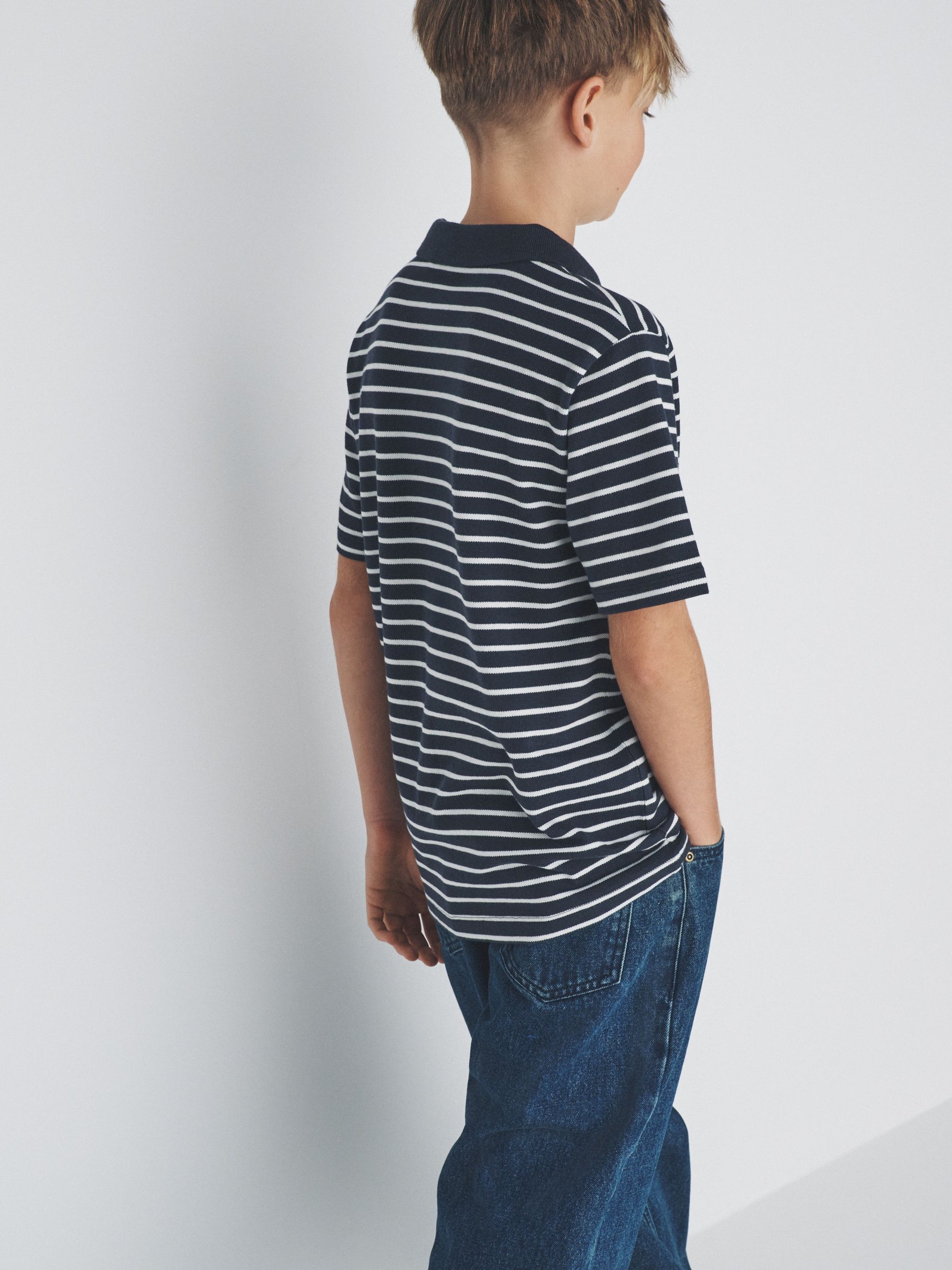 Navy/Stripe/Light Blue/White 4 Pack Cotton Pique Polo Shirts - Image 3 of 6