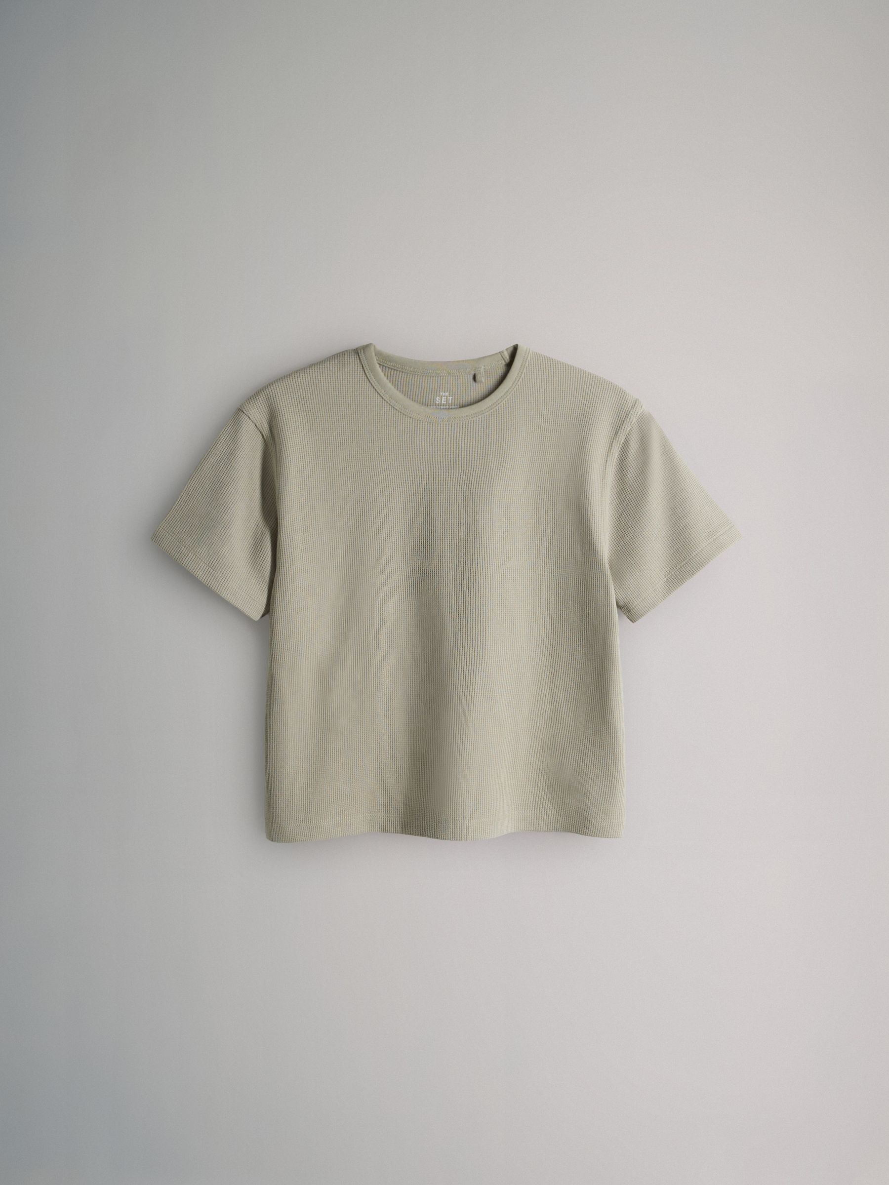 Charcoal/Brown/Oatmeal Marl/White 4 Pack Short Sleeve Waffle T-Shirts - Image 3 of 7