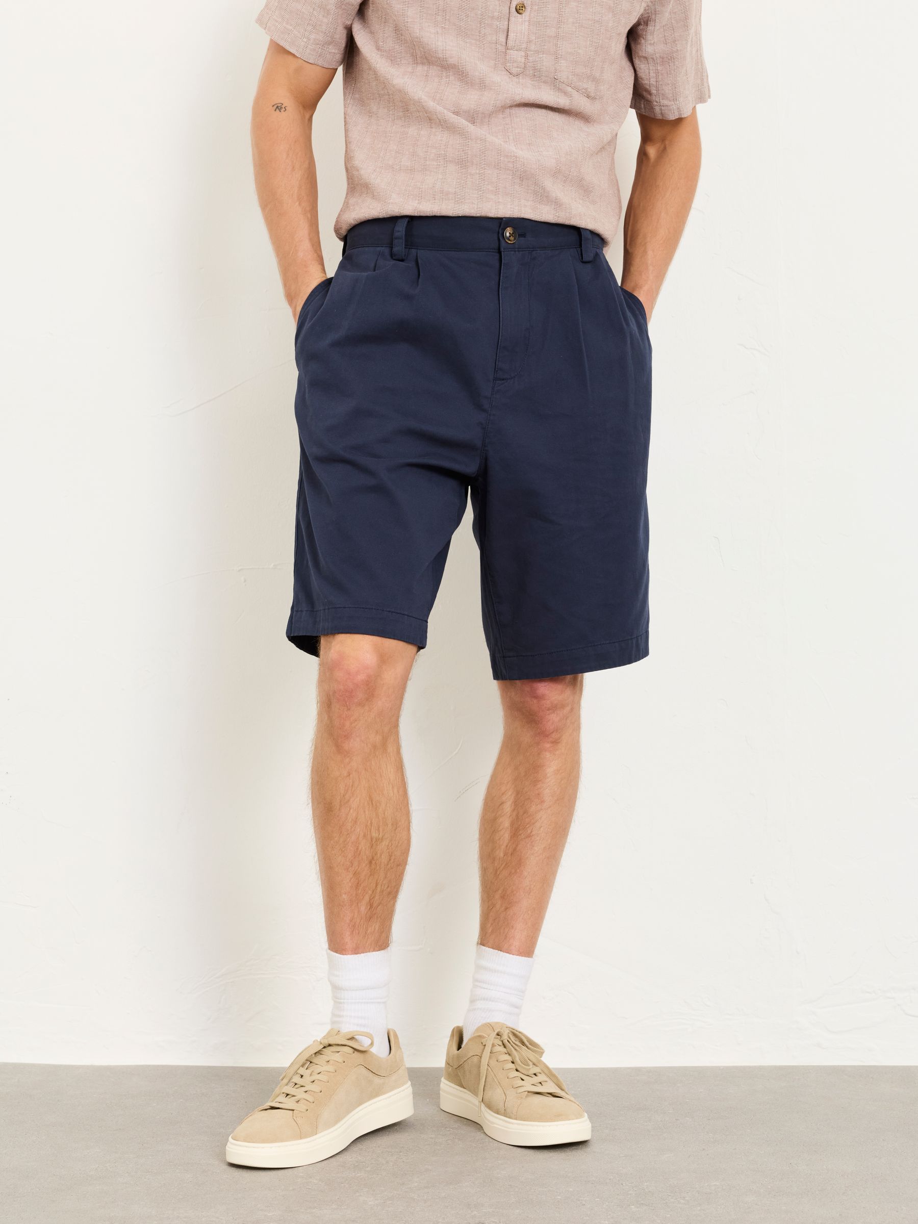 Navy Pleat Front Chino Shorts - Image 1 of 6