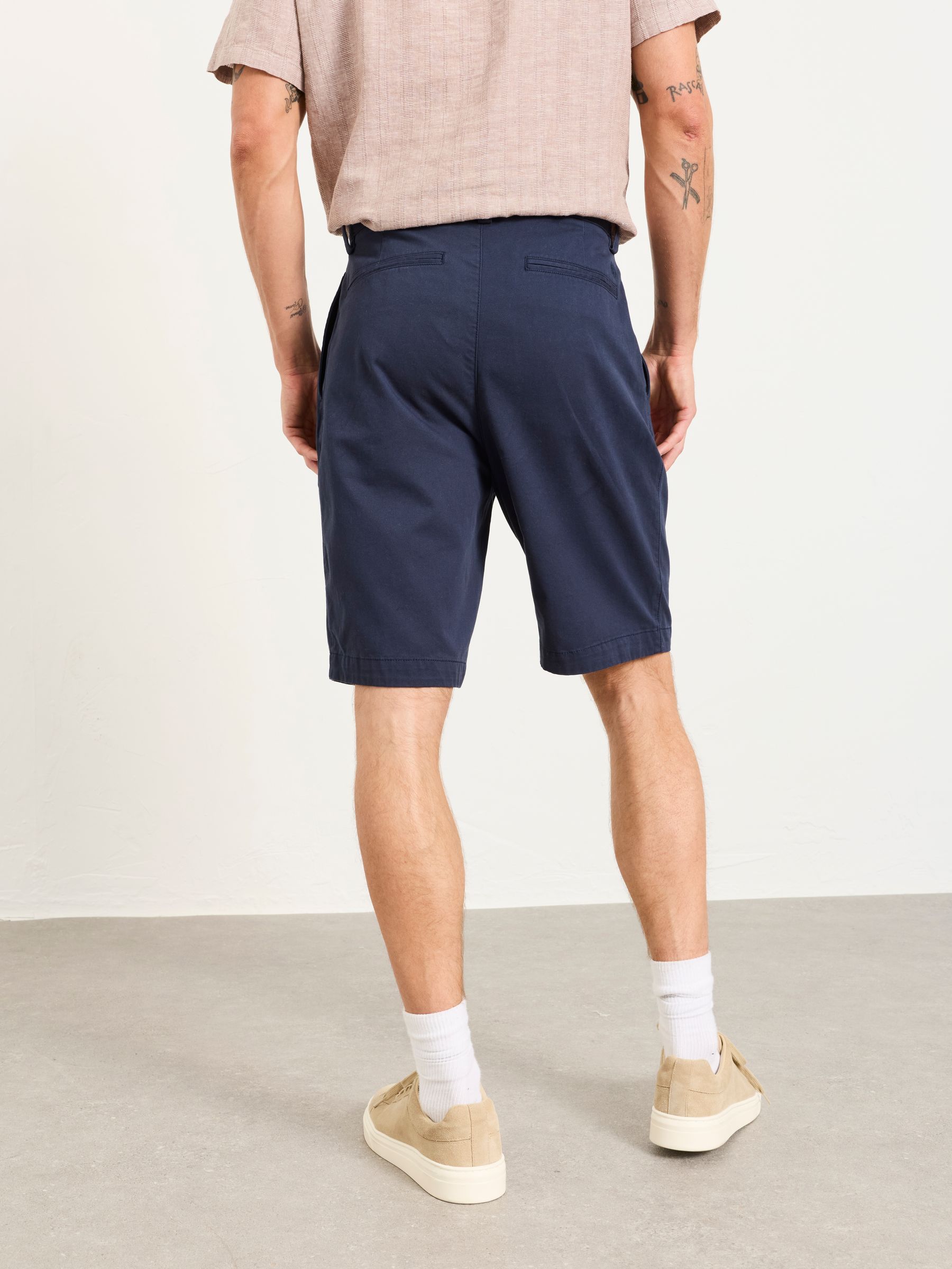 Navy Pleat Front Chino Shorts - Image 2 of 6 Navy Pleat Front Chino Shorts - Image 2 of 6