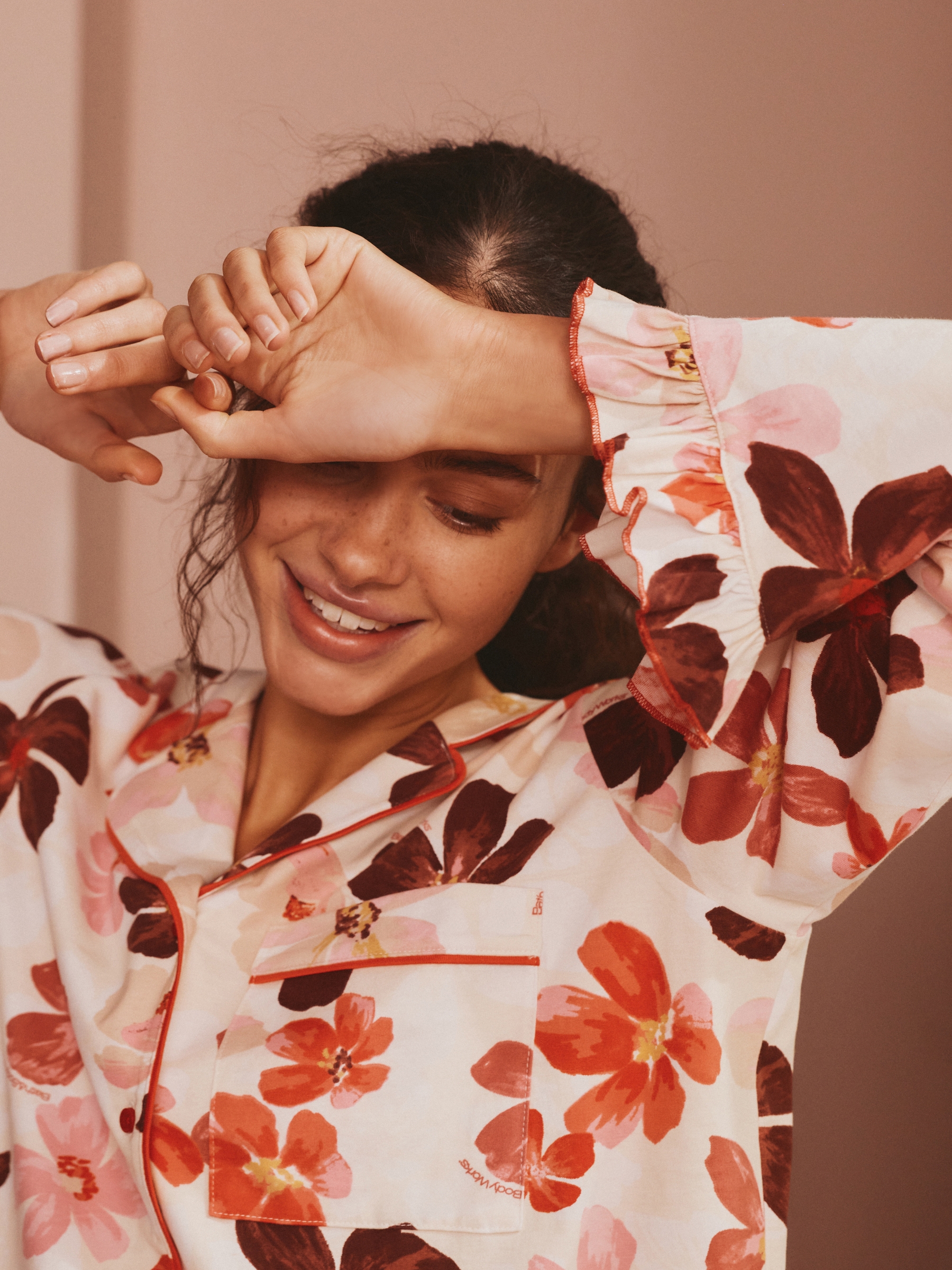 Coral Bloom Long Sleeve Button Through Shorts Set - Image 2 of 9