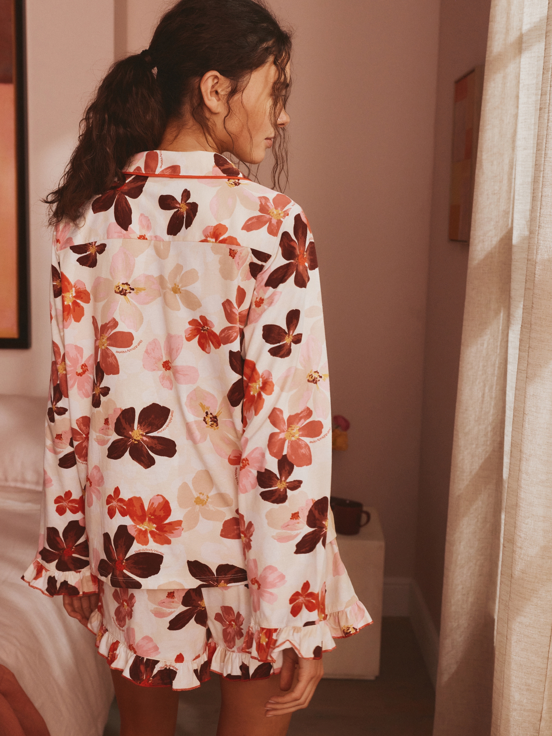 Coral Bloom Long Sleeve Button Through Shorts Set - Image 3 of 9