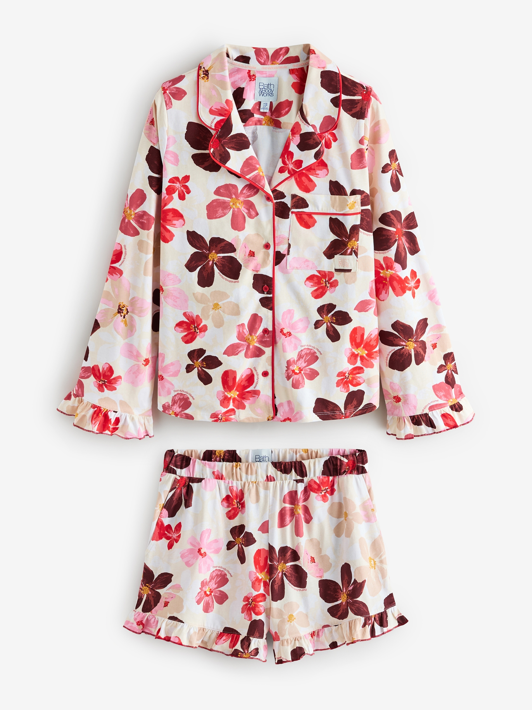 Coral Bloom Long Sleeve Button Through Shorts Set - Image 5 of 9