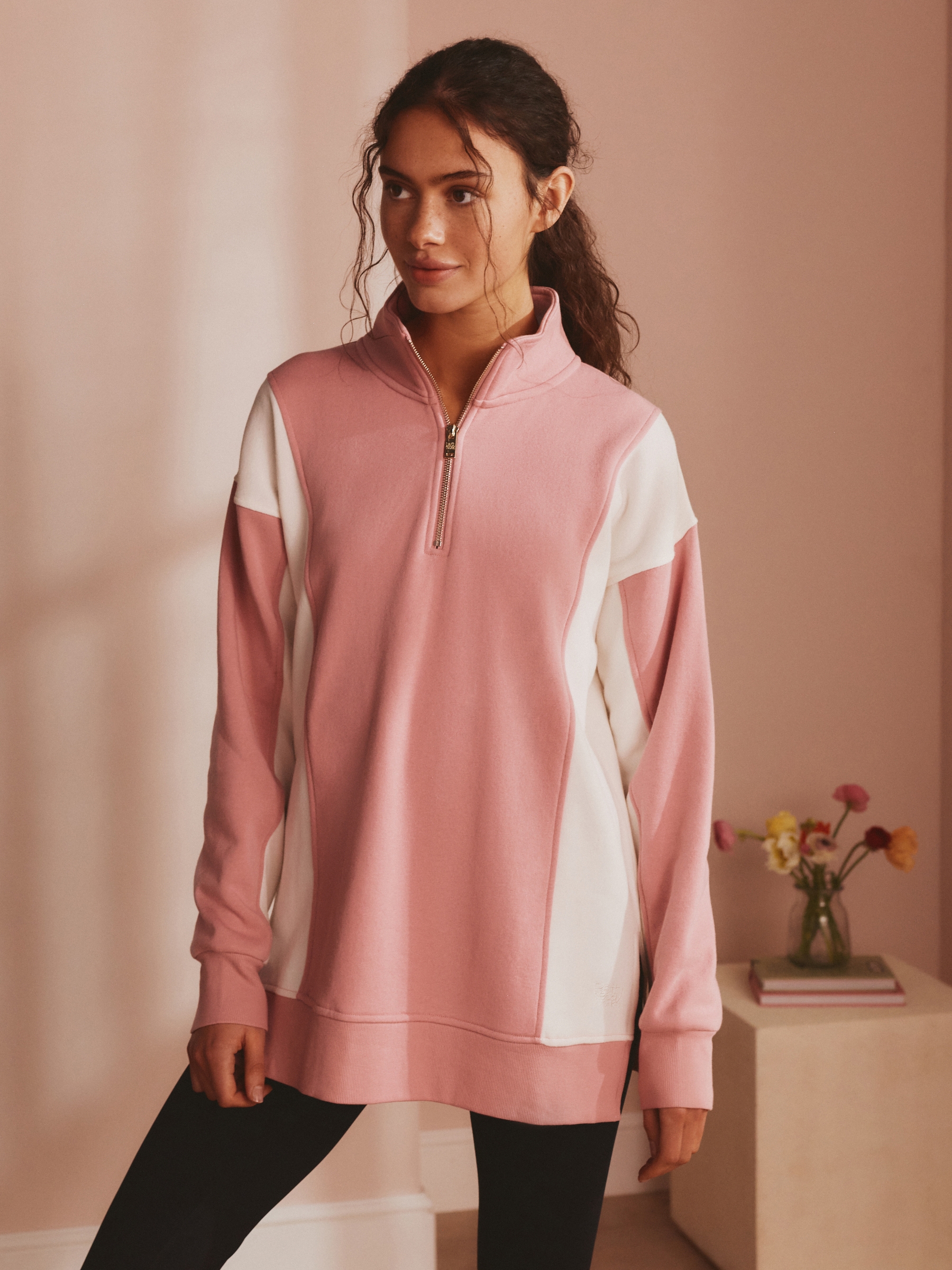Pink Quarter Zip Long Line Sweat Top - Image 1 of 6