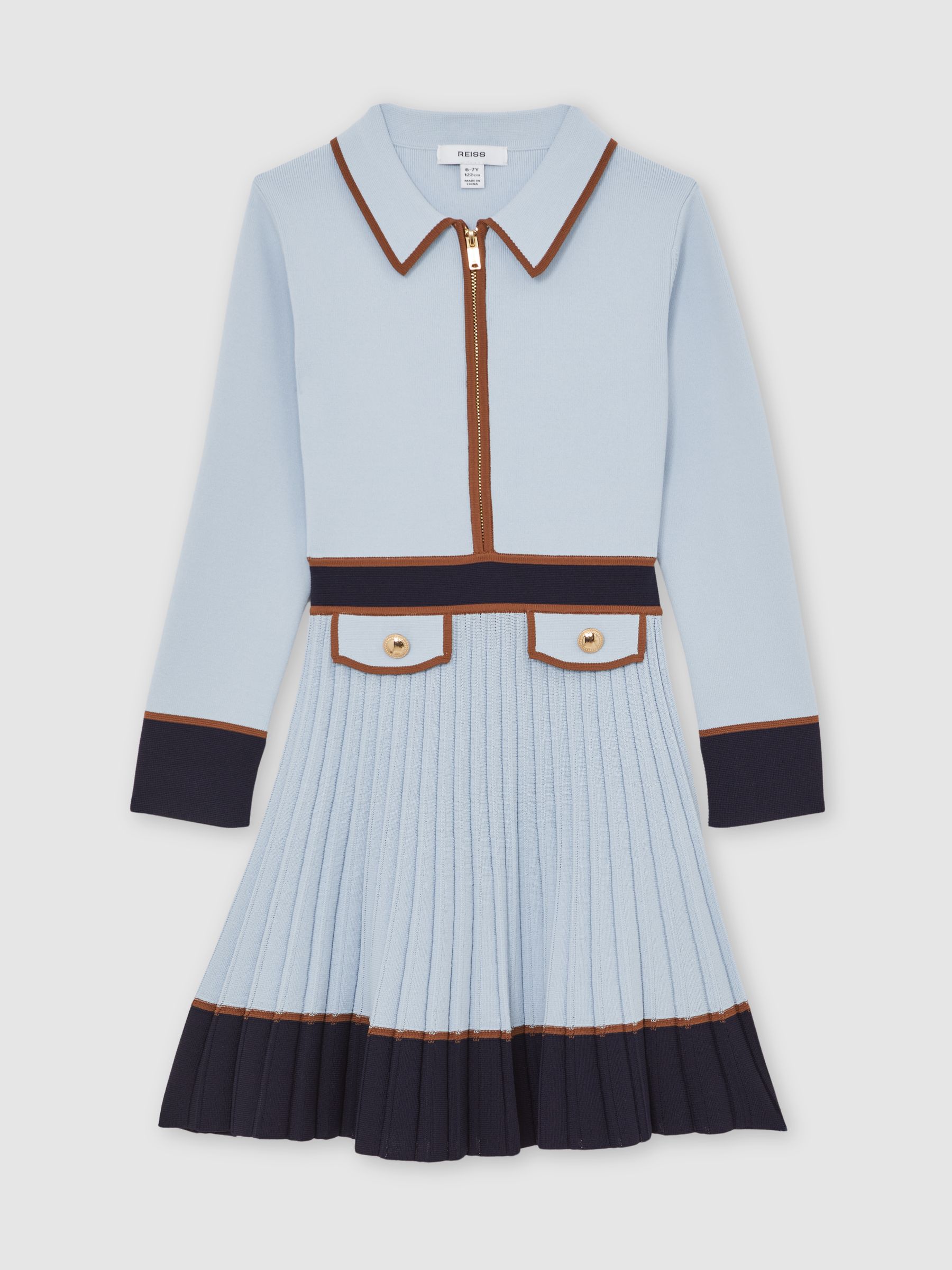13-14 yrs Pleated Tipped Knit Dress in Pale Blue - Image 1 of 4