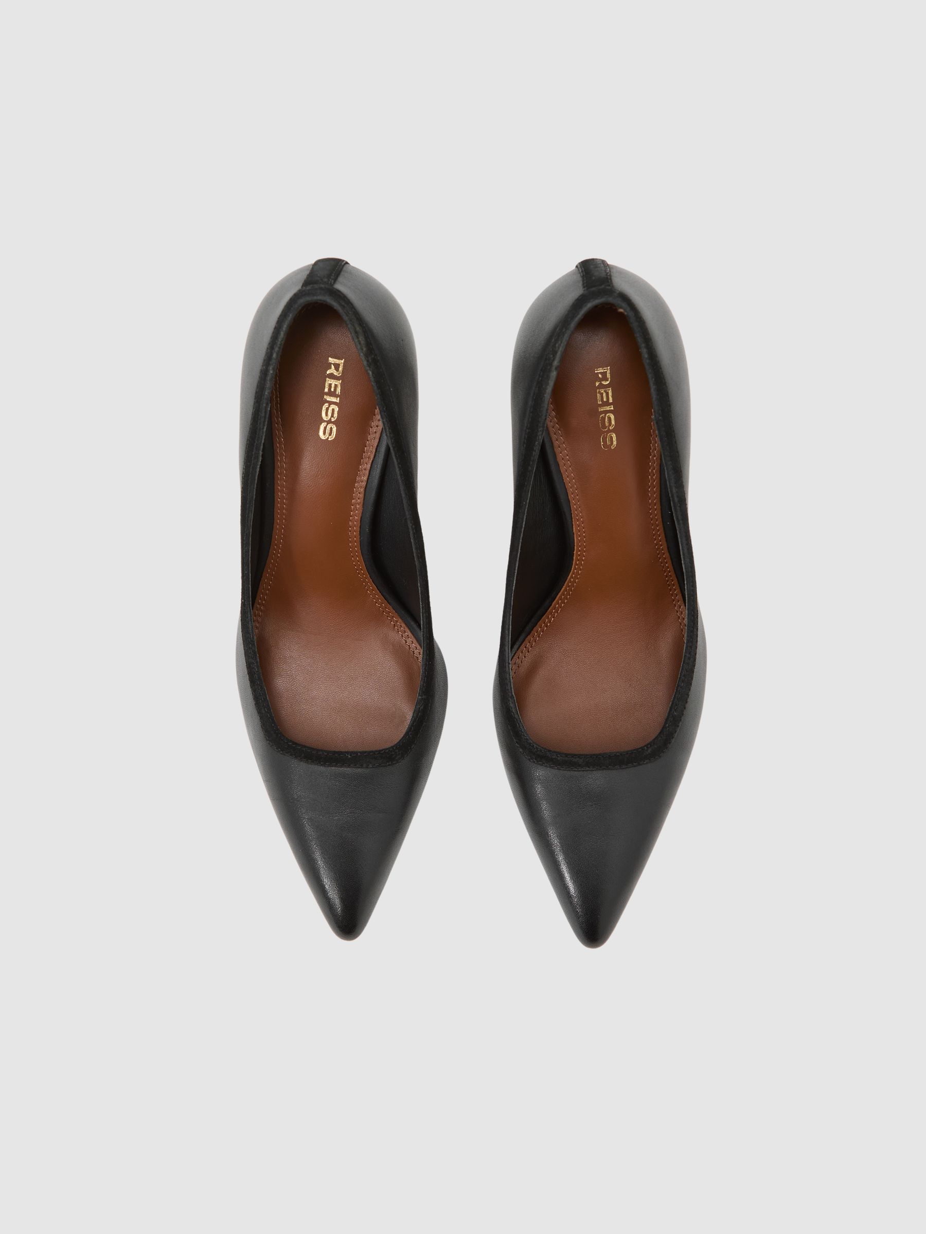 Leather Tapered-Heel Court Shoes in Black - Image 2 of 4