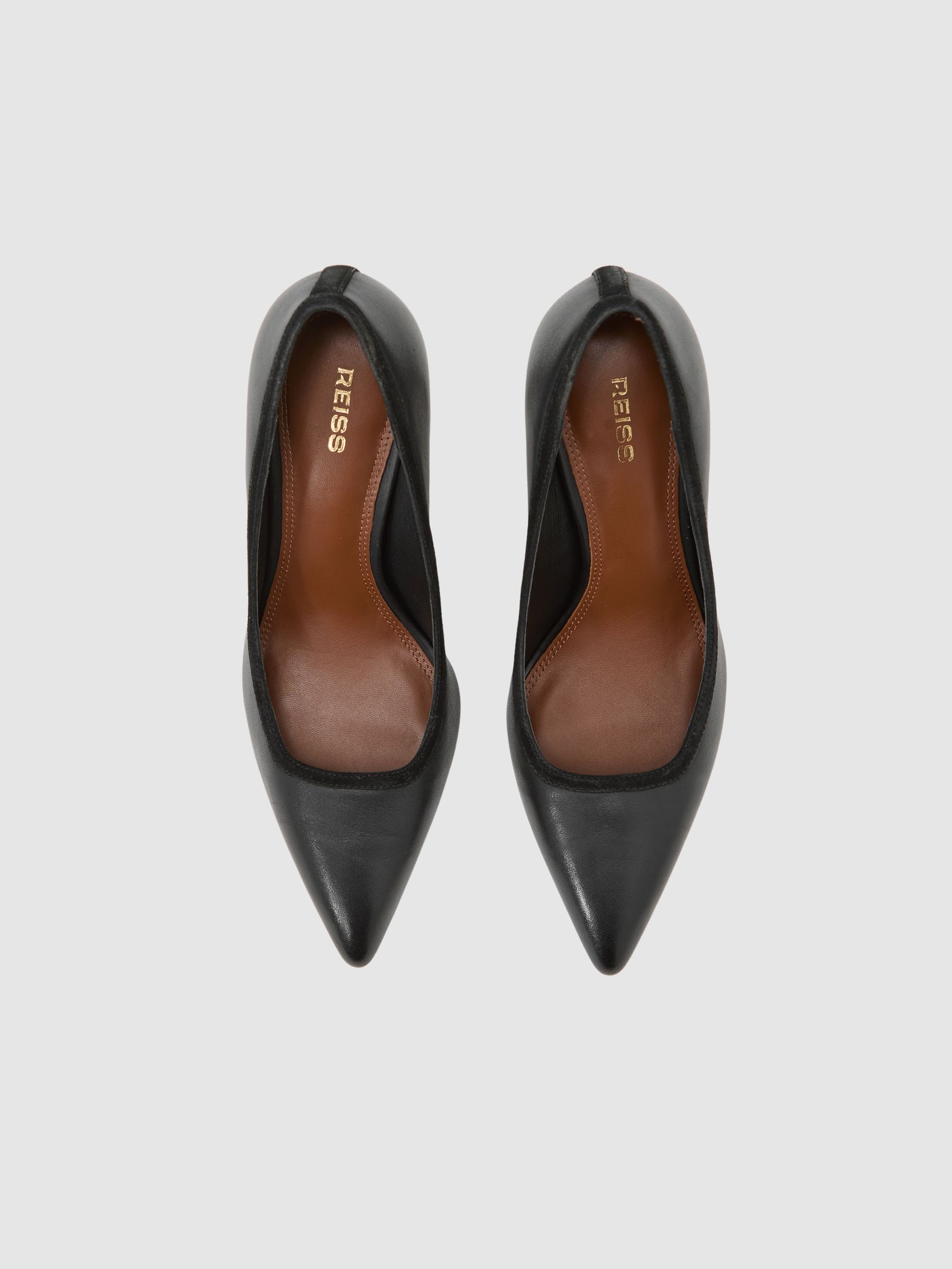 Leather Tapered-Heel Court Shoes in Black - Image 6 of 6