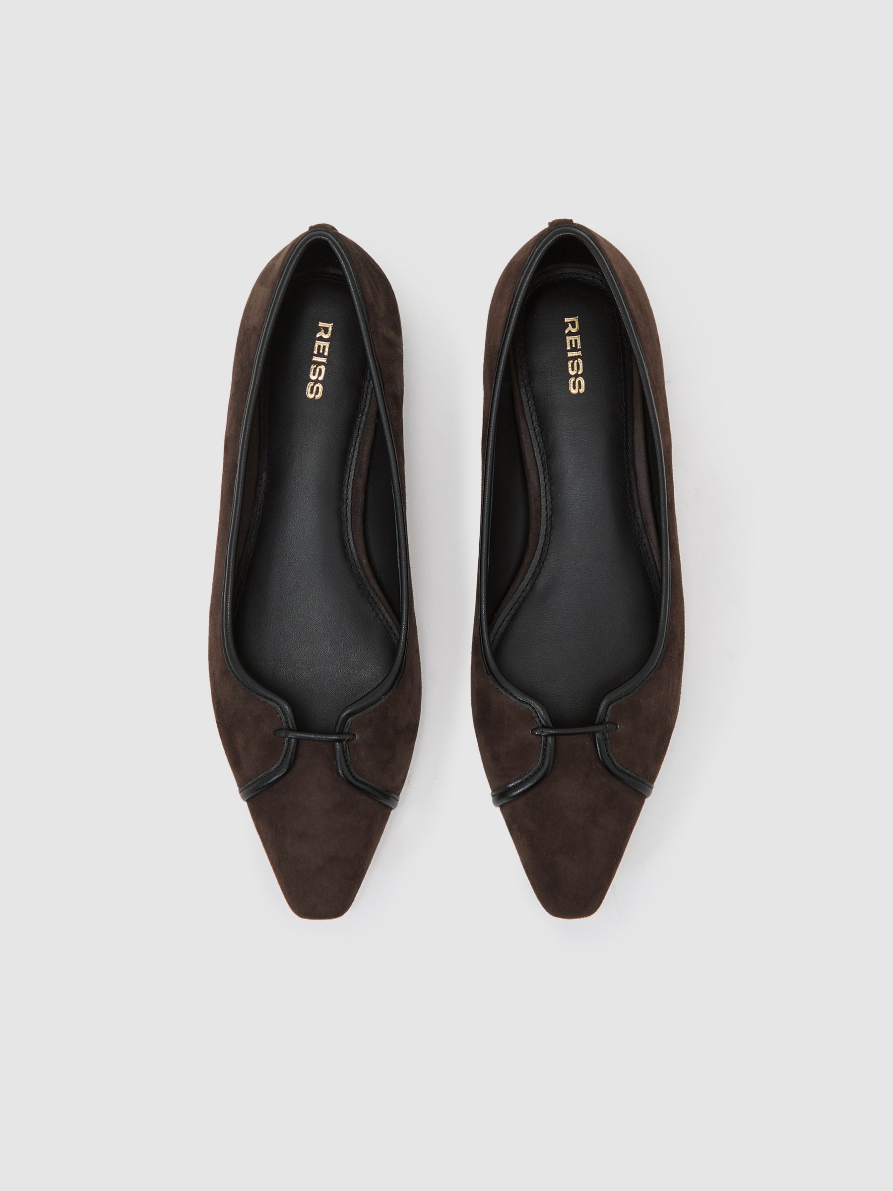 Suede Pointed-Toe Ballerina Shoes in Chocolate - image 4