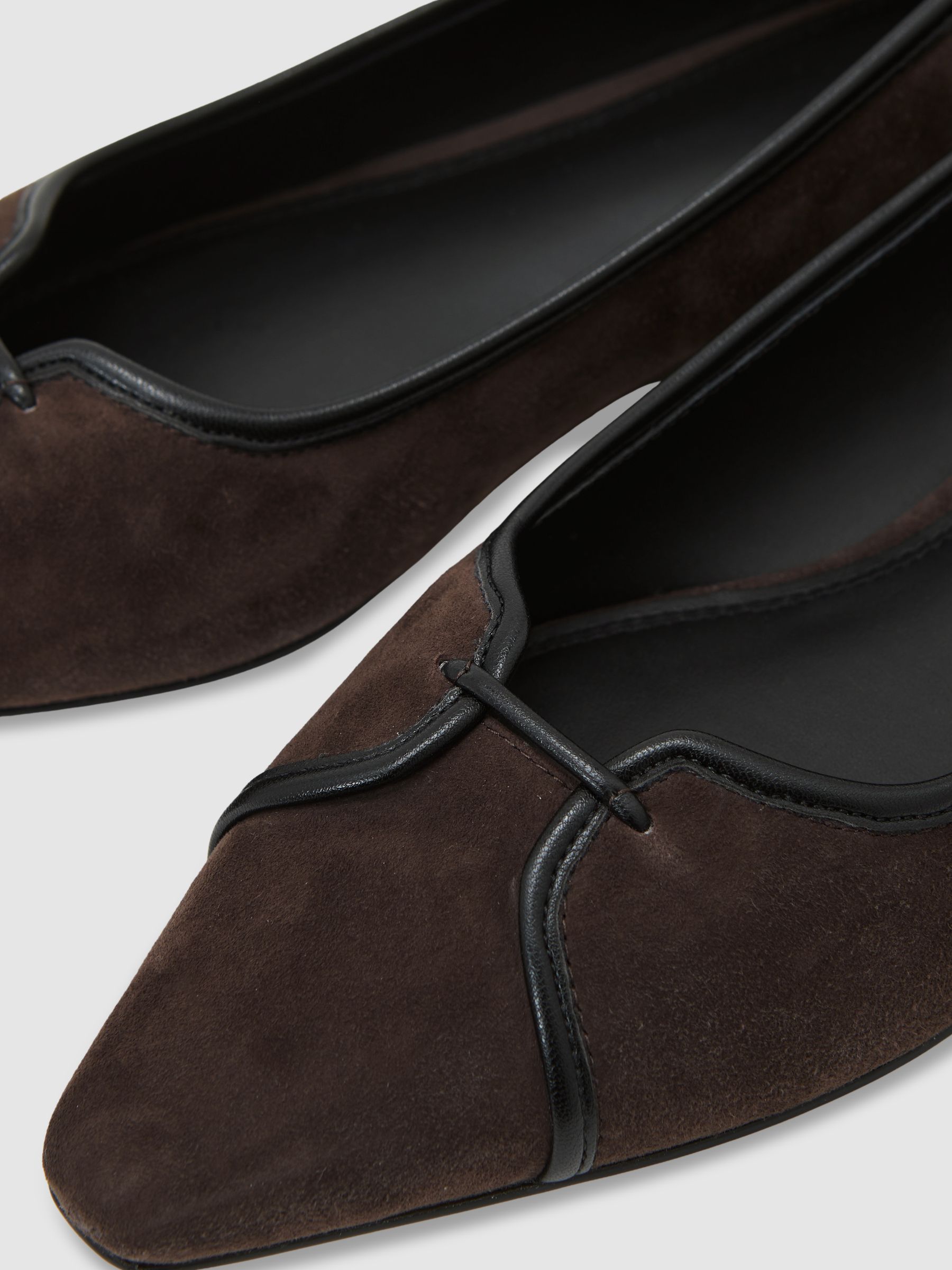 Suede Pointed-Toe Ballerina Shoes in Chocolate - image 3