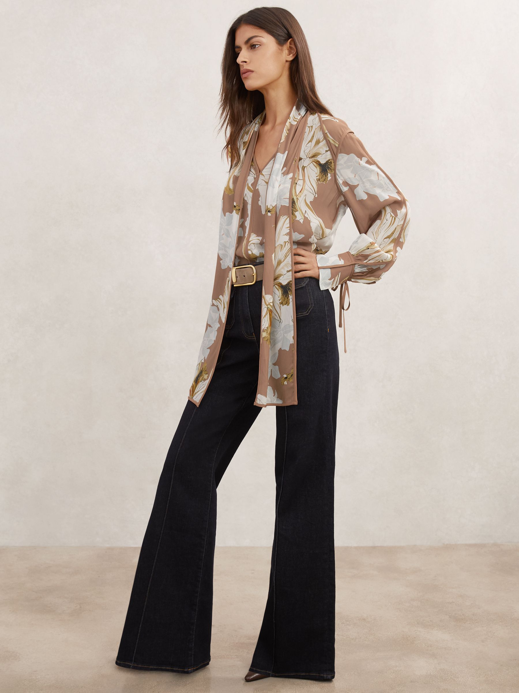 Floral-Print Tie-Neck Blouse in Pink/Ivory - Image 3 of 6