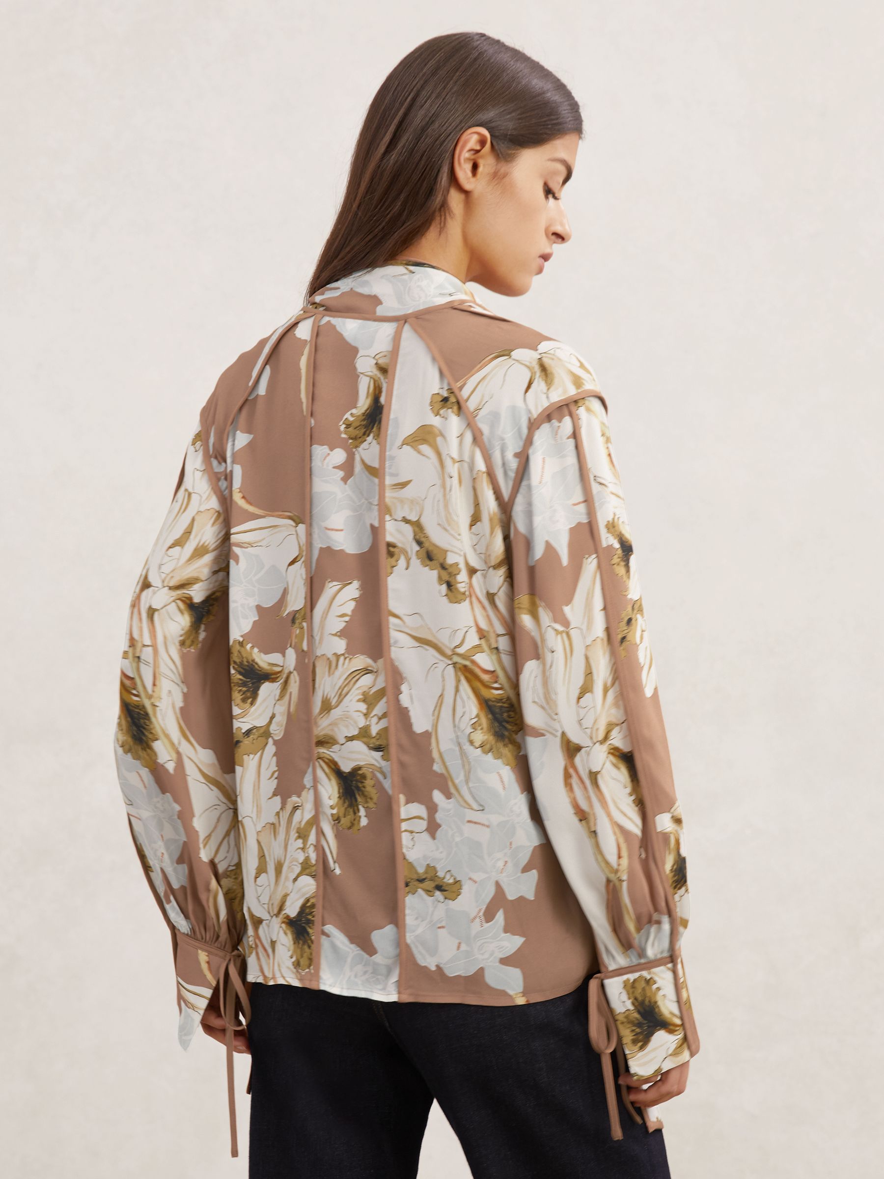 Floral-Print Tie-Neck Blouse in Pink/Ivory - image 4
