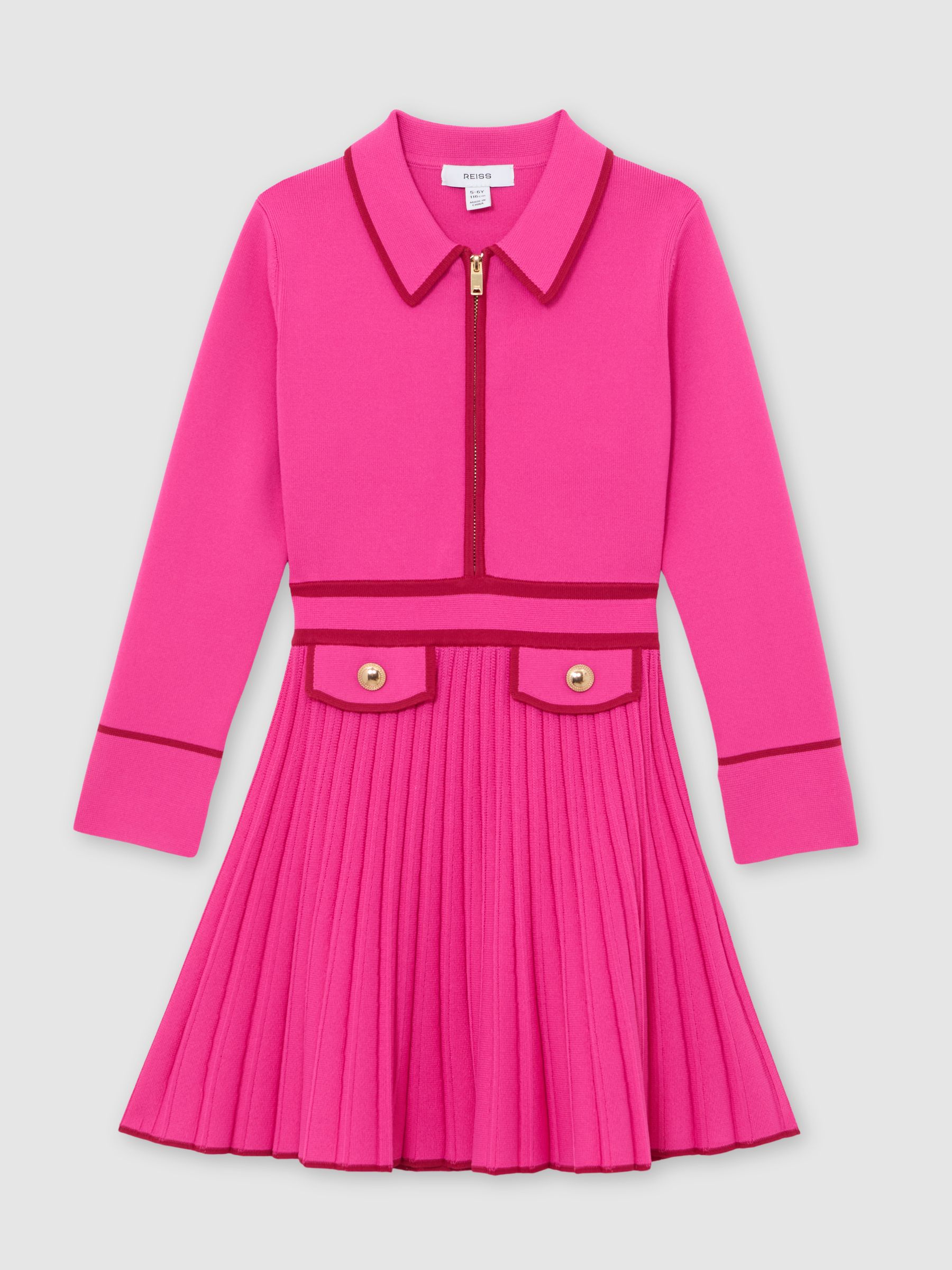 13-14 yrs Pleated Tipped Knit Dress in Bright Pink - Image 1 of 4