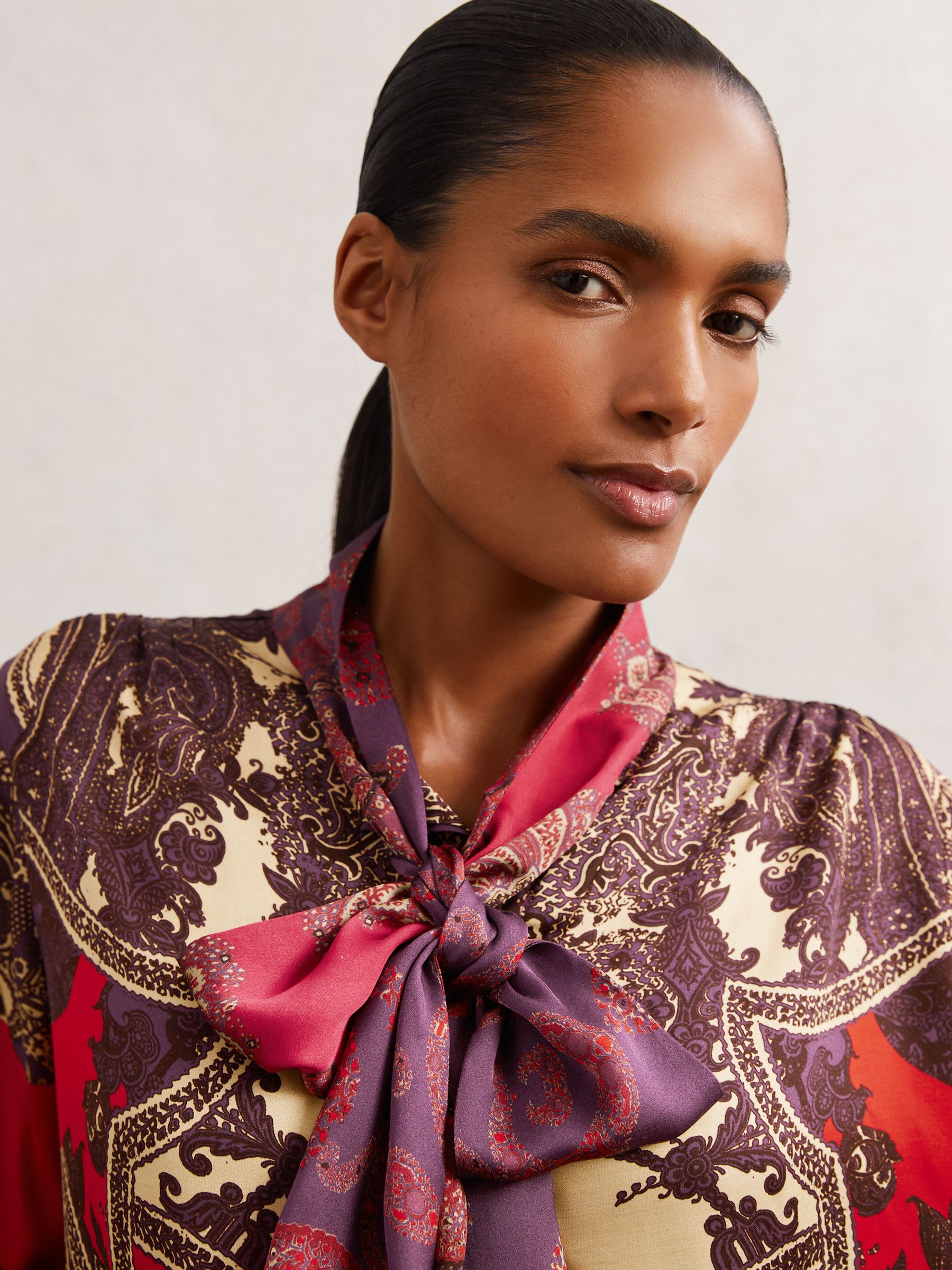 Paisley-Print Tie-Neck Blouse in Red - image 5