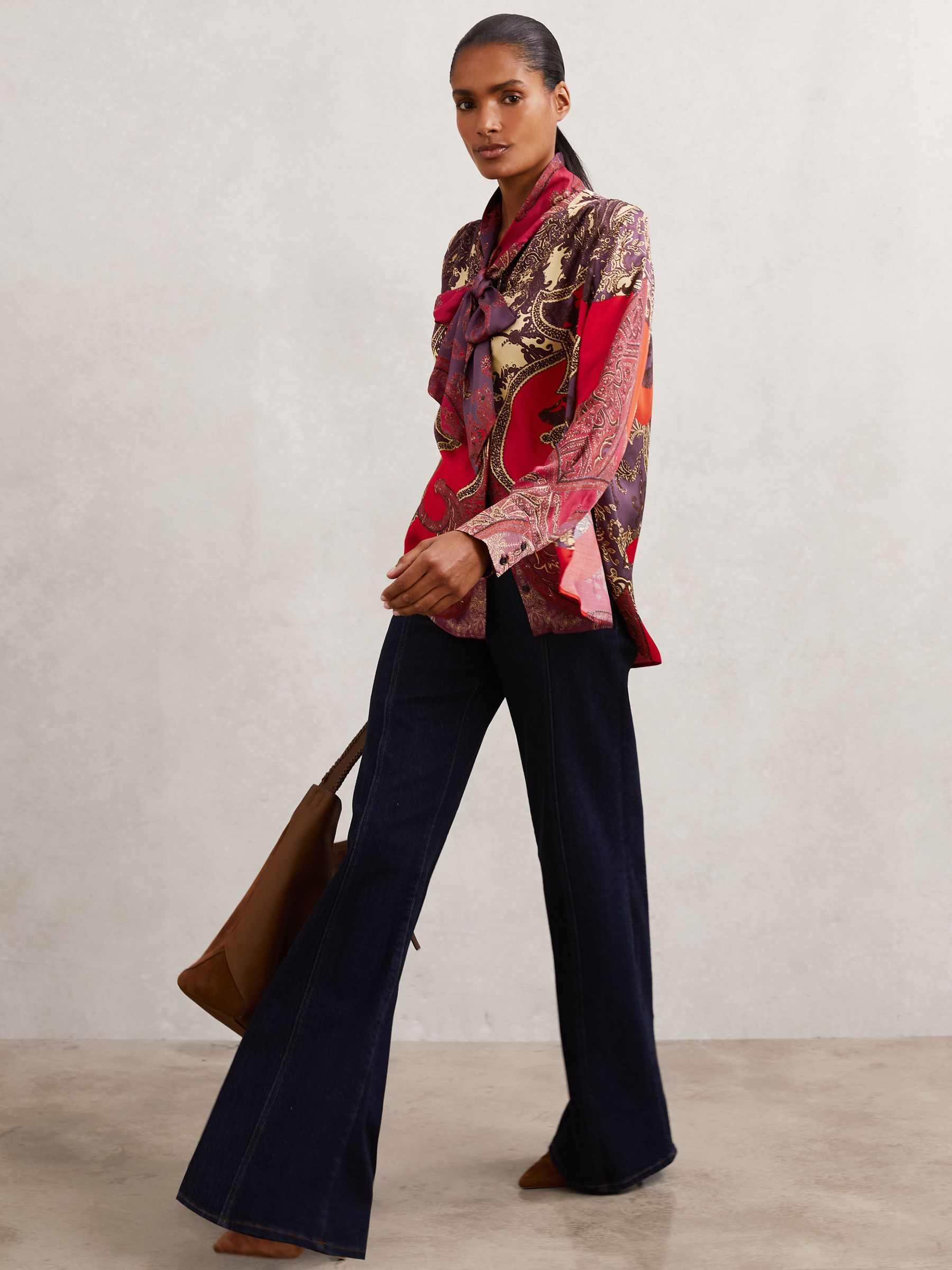 Paisley-Print Tie-Neck Blouse in Red - image 3