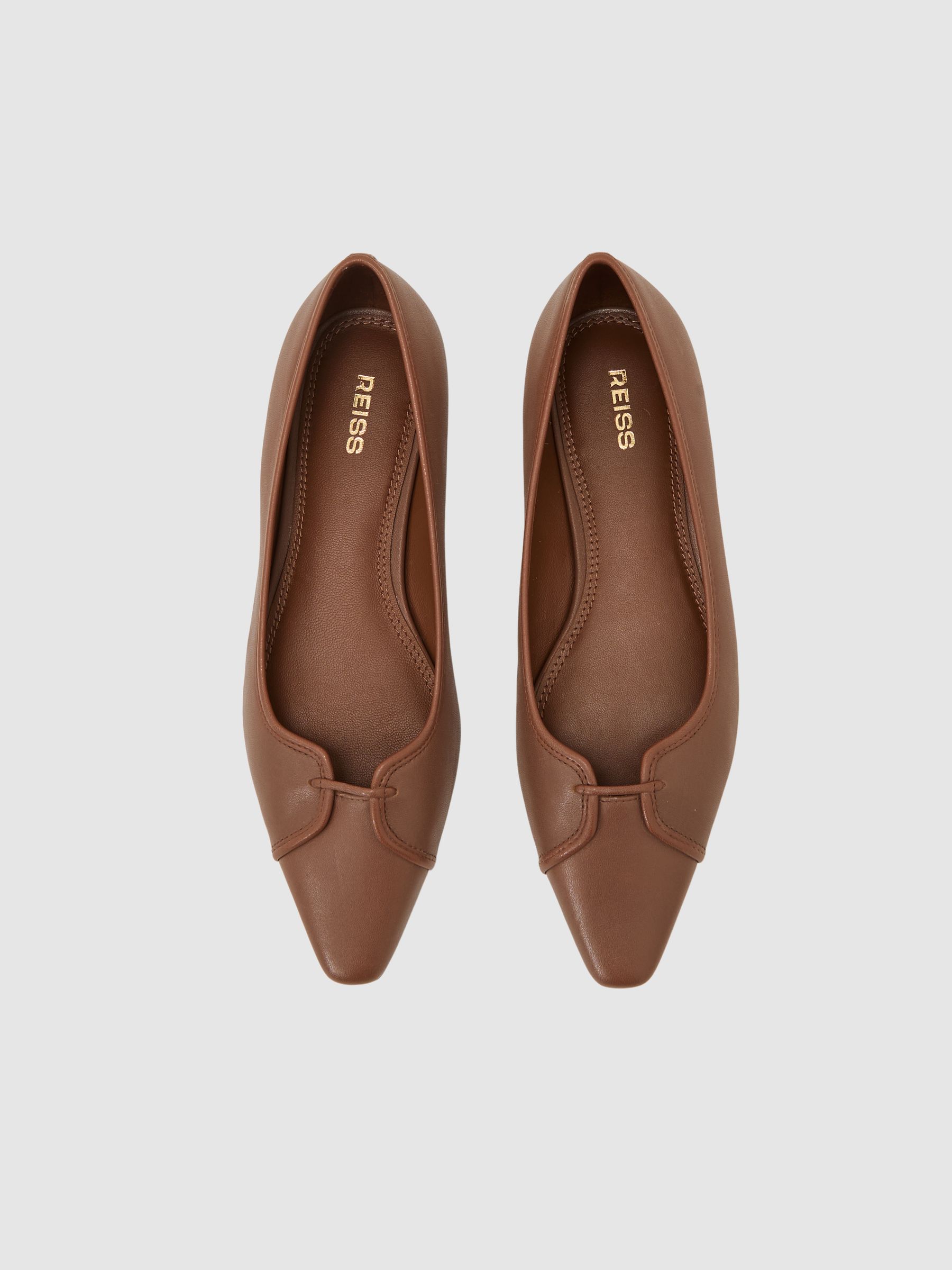 Leather Pointed-Toe Ballerina Shoes in Tan - image 4