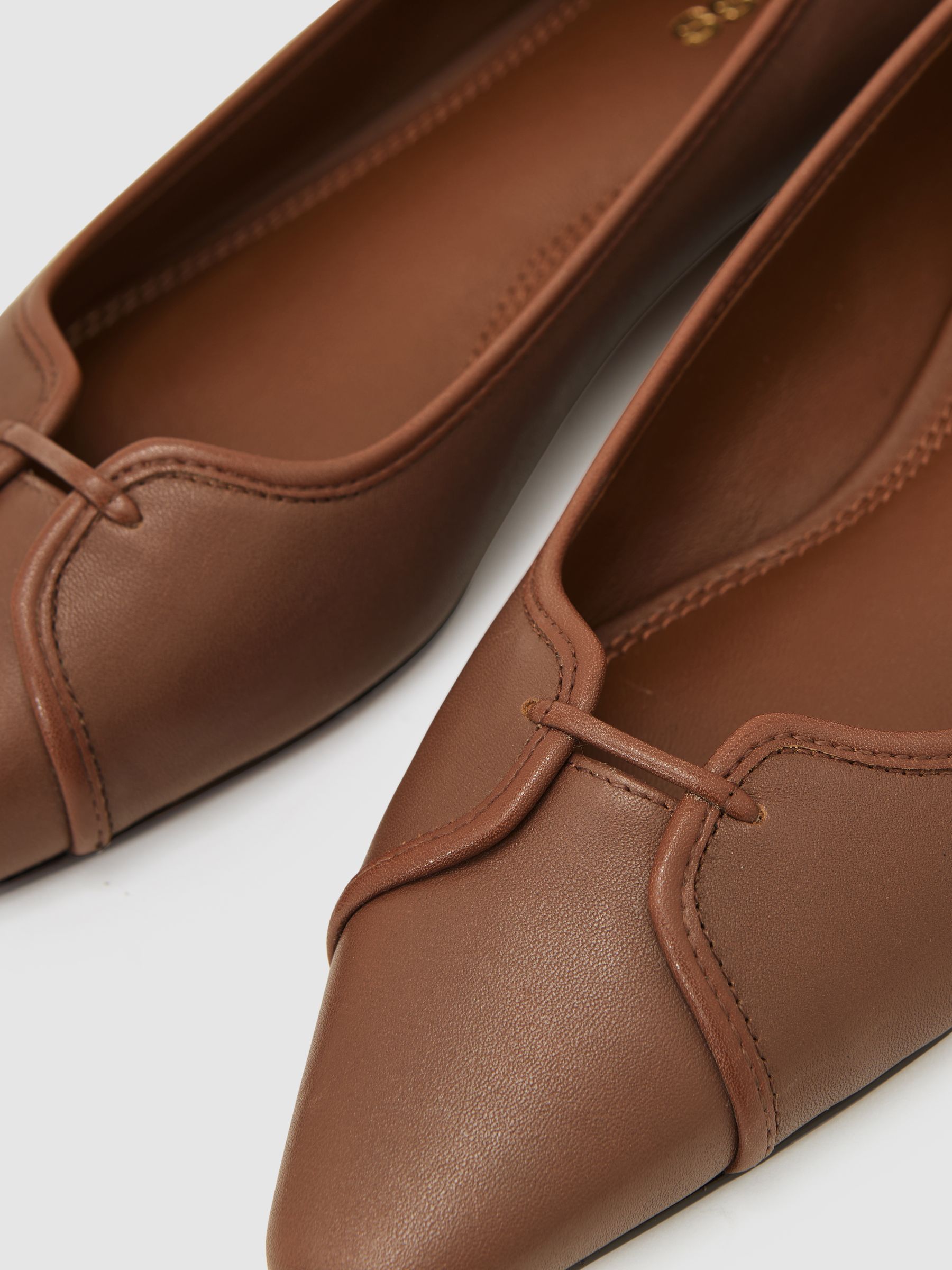 Leather Pointed-Toe Ballerina Shoes in Tan - image 2