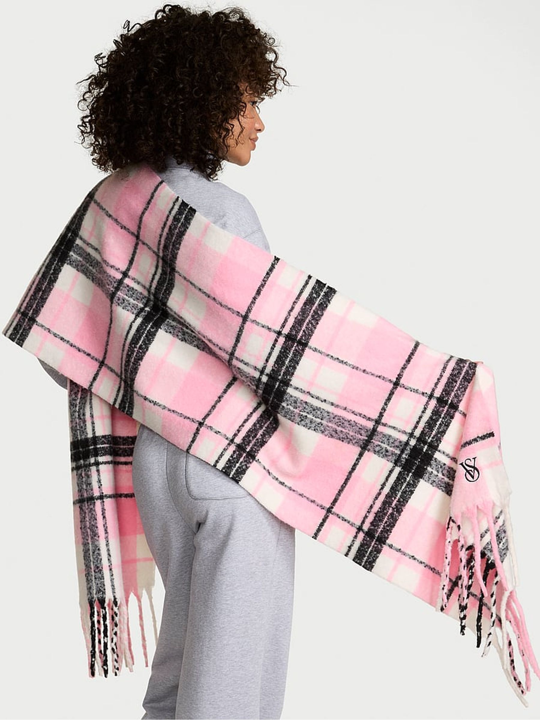 Pretty Blossom Pink Tartan Cosy Blanket Scarf - Image 2 of 3 Pretty Blossom Pink Tartan Cosy Blanket Scarf - Image 2 of 3