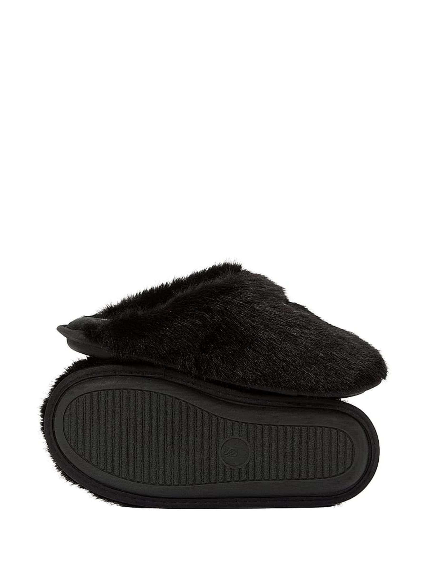 Black Closed Toe Faux Fur Slippers - Image 2 of 2