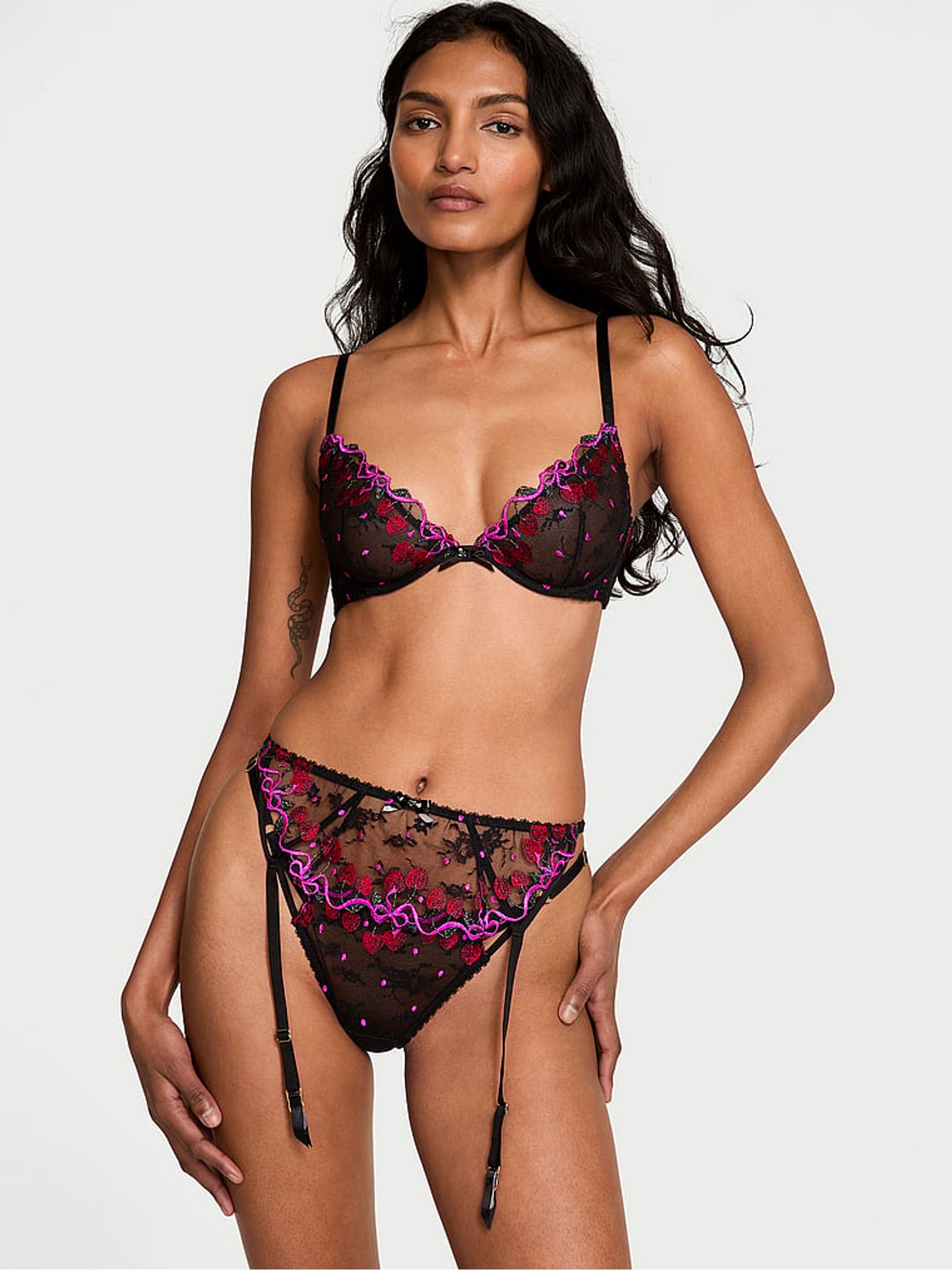 garter belts and high heels Black Cherry Bomb Embroidered Garter Belt